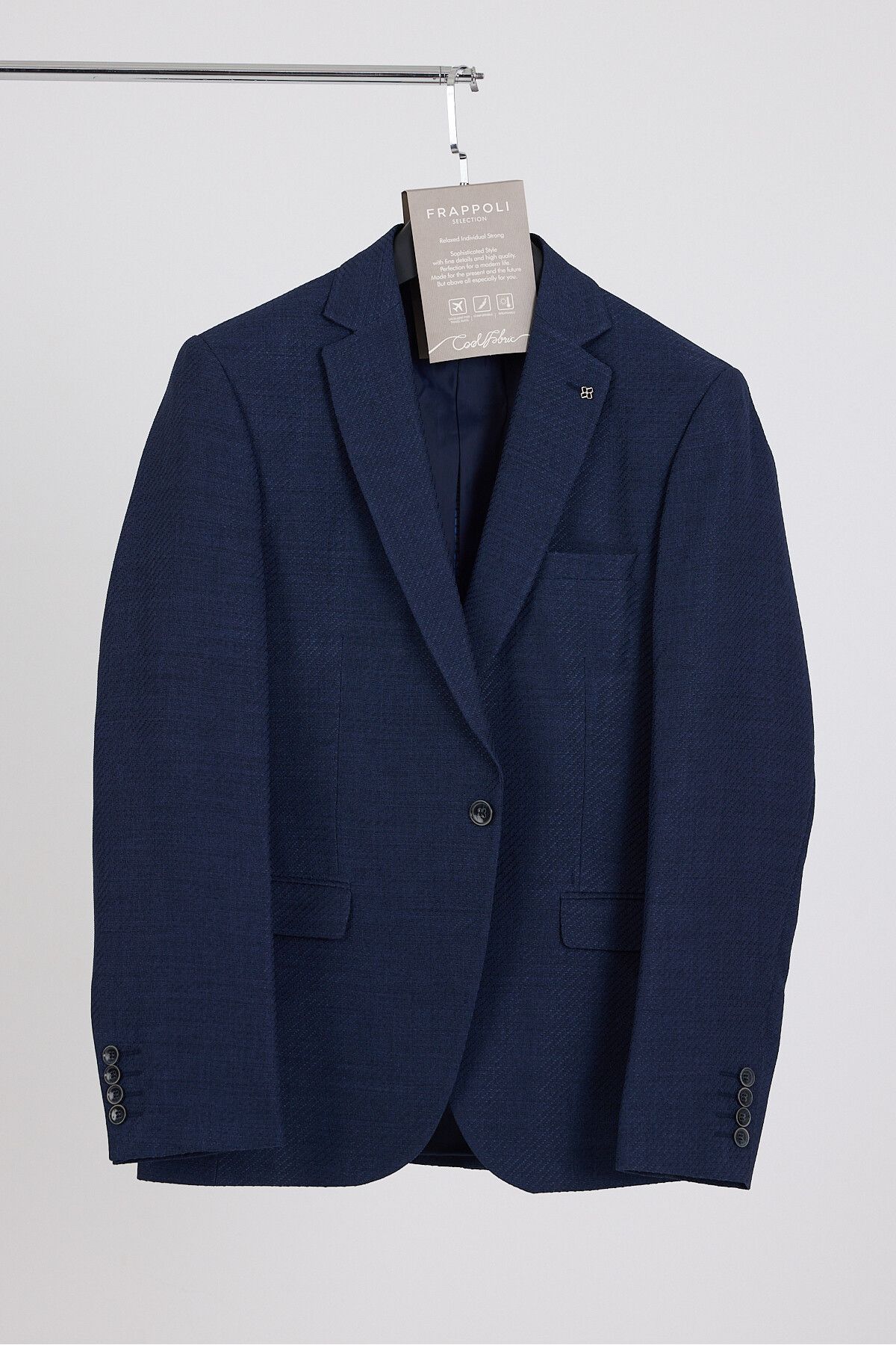 Frappoli Abbiati Erkek Lacivert Poliviskon Kumaşlı Mono Yaka Slim Fit Desenli Blazer Ceket