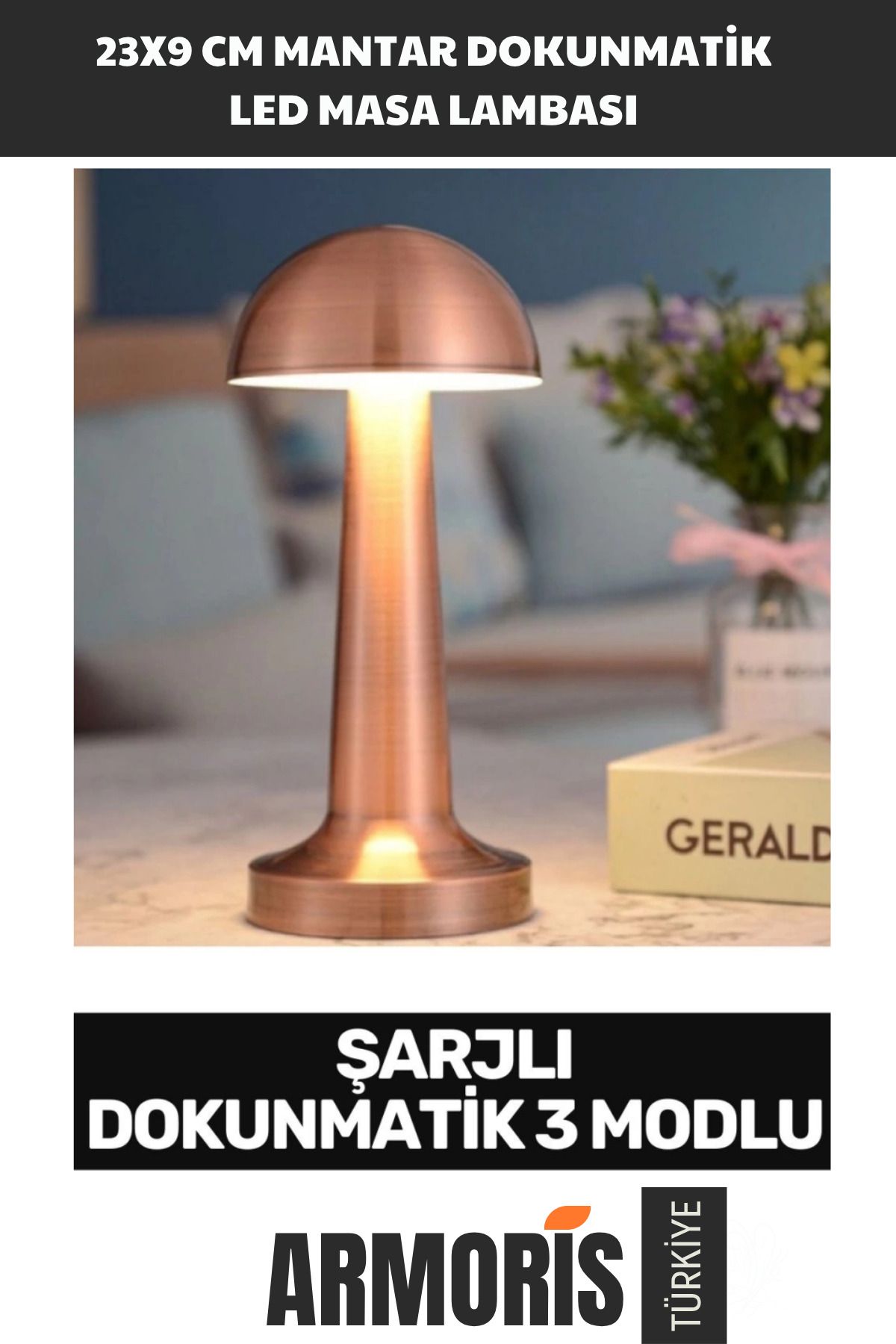 Armoris Yeni Nesil Kullanışlı 3 Modlu 23 cm x 9 cm Modern Aç/Kapa Butonlu Mantar Dokunmatik LED Masa Lambası