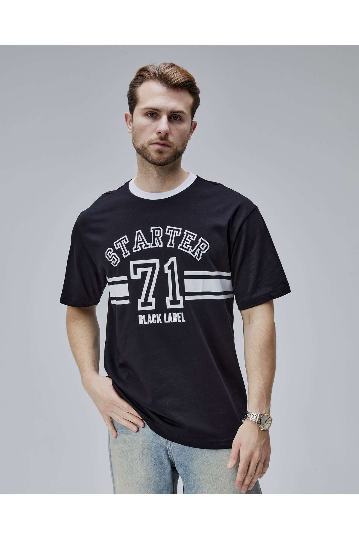 Starter CAMDEN Siyah Bisiklet Yaka Baskılı Oversize Erkek Tshirt