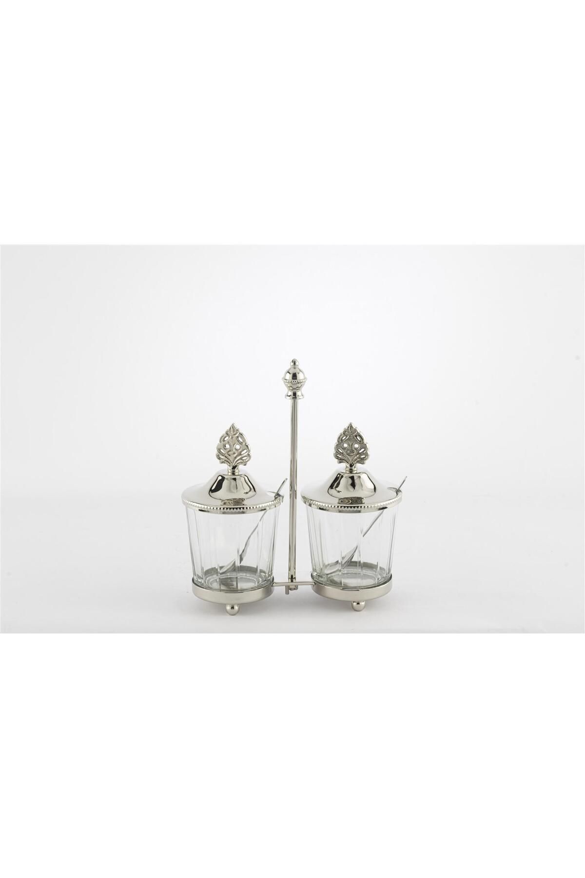 Mikasa Moor Gümüş Standlı Kapaklı 2li Cam Baharatlık 17x7x19cm