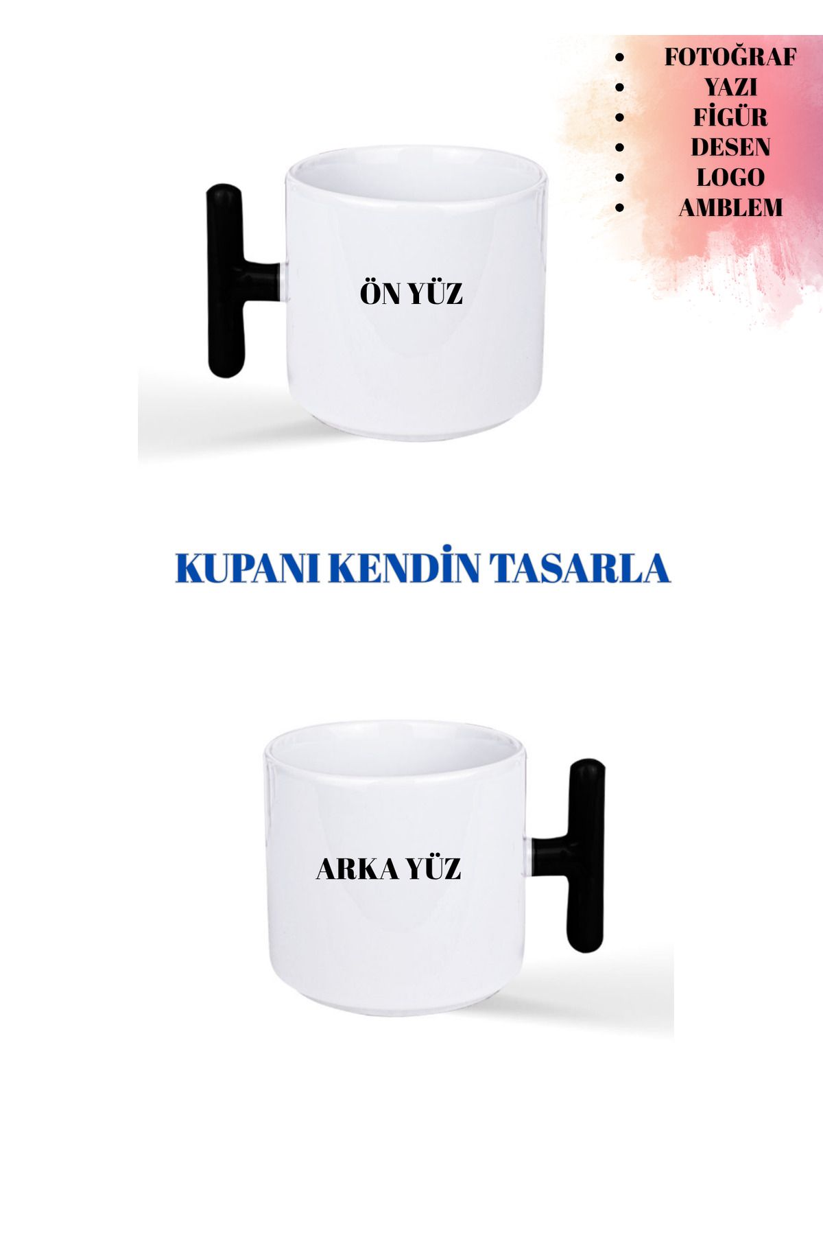 designard KUPANI KENDİN TASARLA PORSELEN T KULP KUPA BARDAK