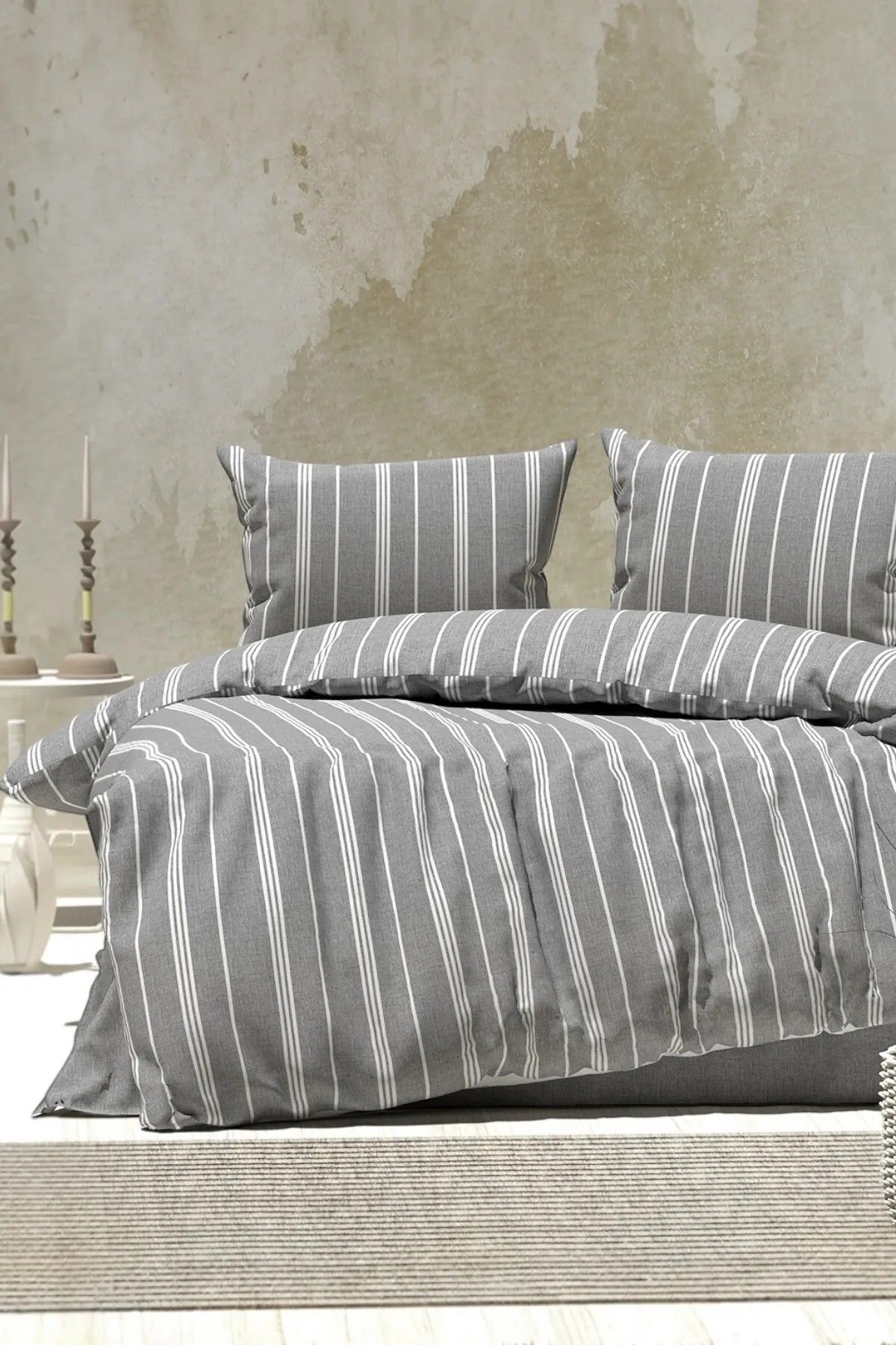 SERENART HOME Çift Kişilik Nevresim Takımı | Lastikli Çarşaflı | Line Series | Sade ve Şık Tasarım