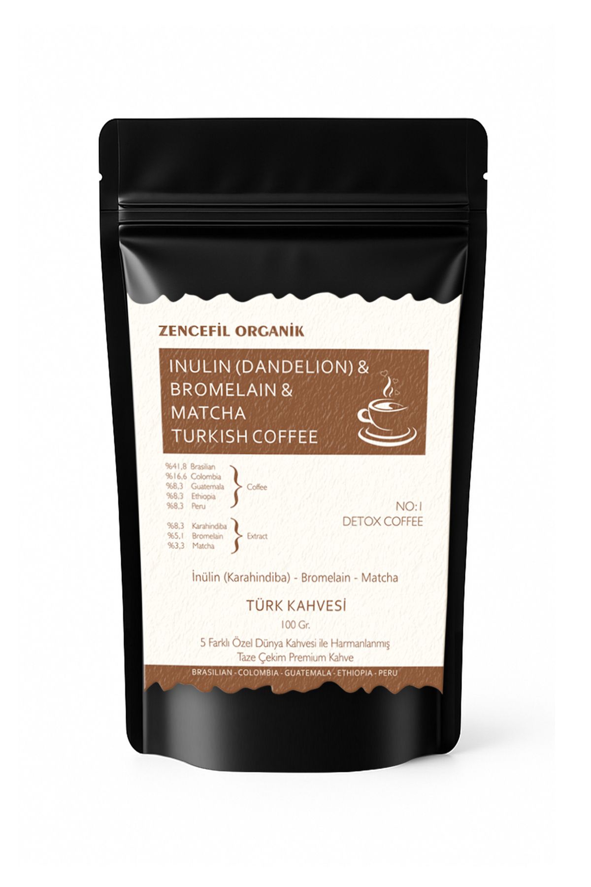 Zencefil Organik İnülin Ve Bromelain Coffee Detox Form Kahvesi Karahindiba & Bromelain & Matcha Türk Kahvesi 100 Gr.
