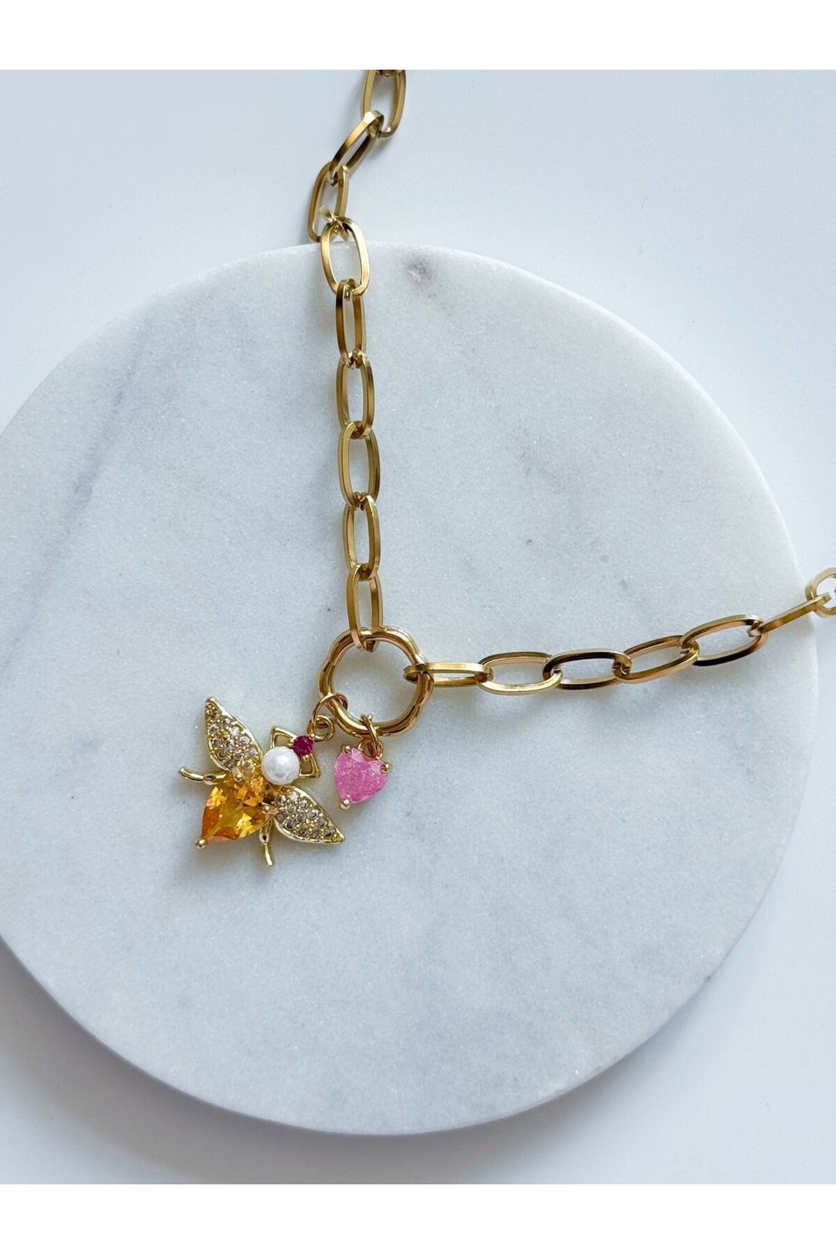 CHARMLUCKY ÇELİK ARI KALP CHARM KOLYE