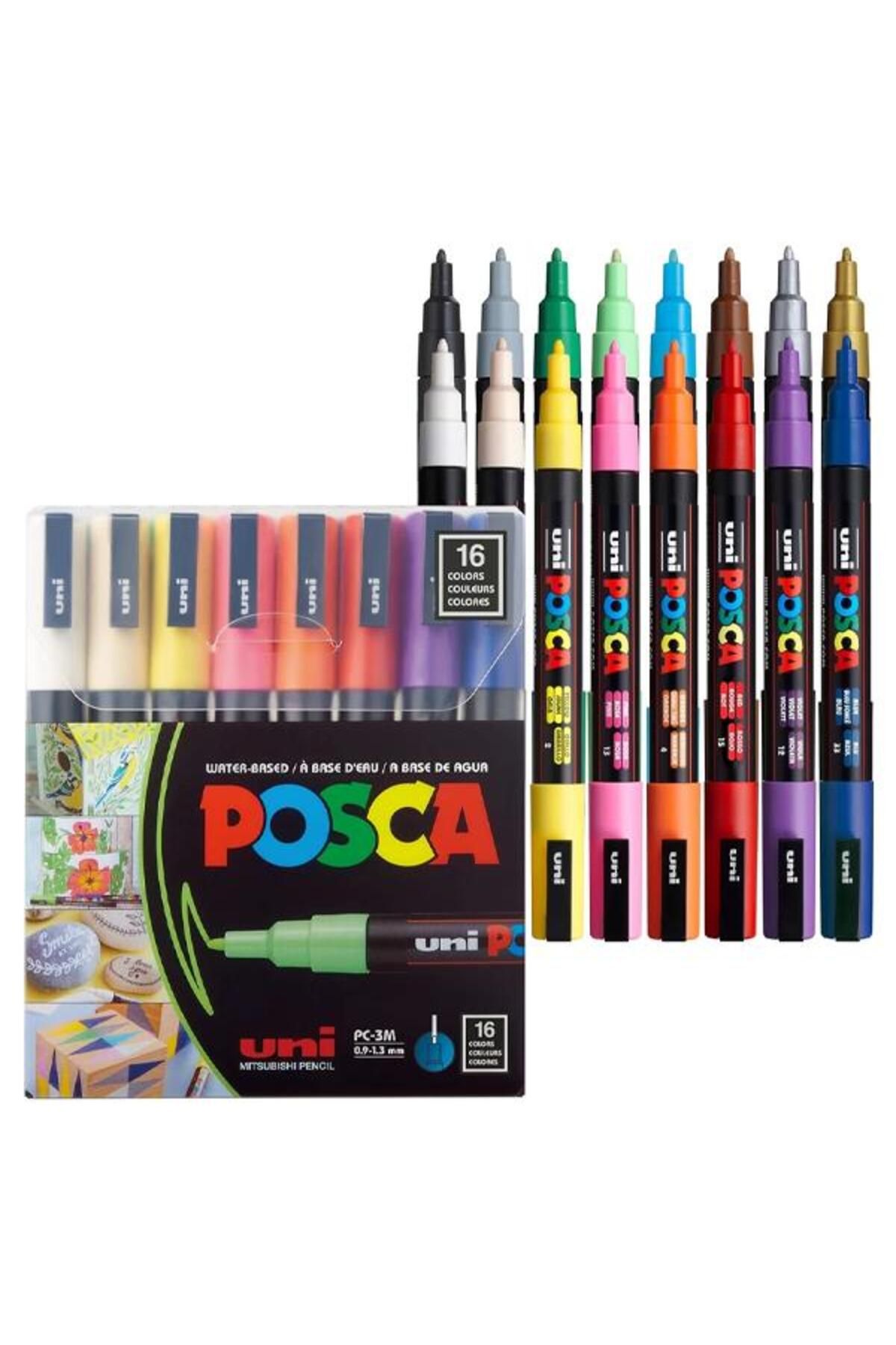 UNİ-BALL Uni-Ball Posca PC-3M (0.9-1.3mm) Marker Kalem Seti 16 Renk