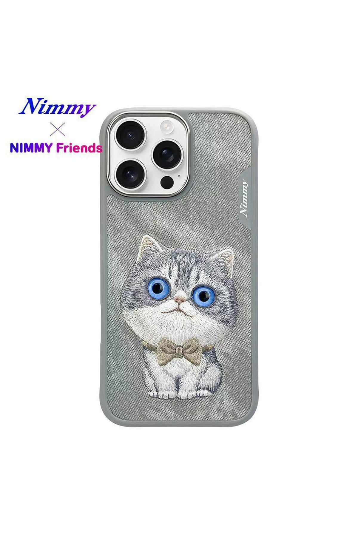 Nimmy iPhone 16 Pro Max Uyumlu 3D Göz Kedi Detaylı Gerçek Nakış İşlemeli Kabartmalı New Big Eyes Kılıf
