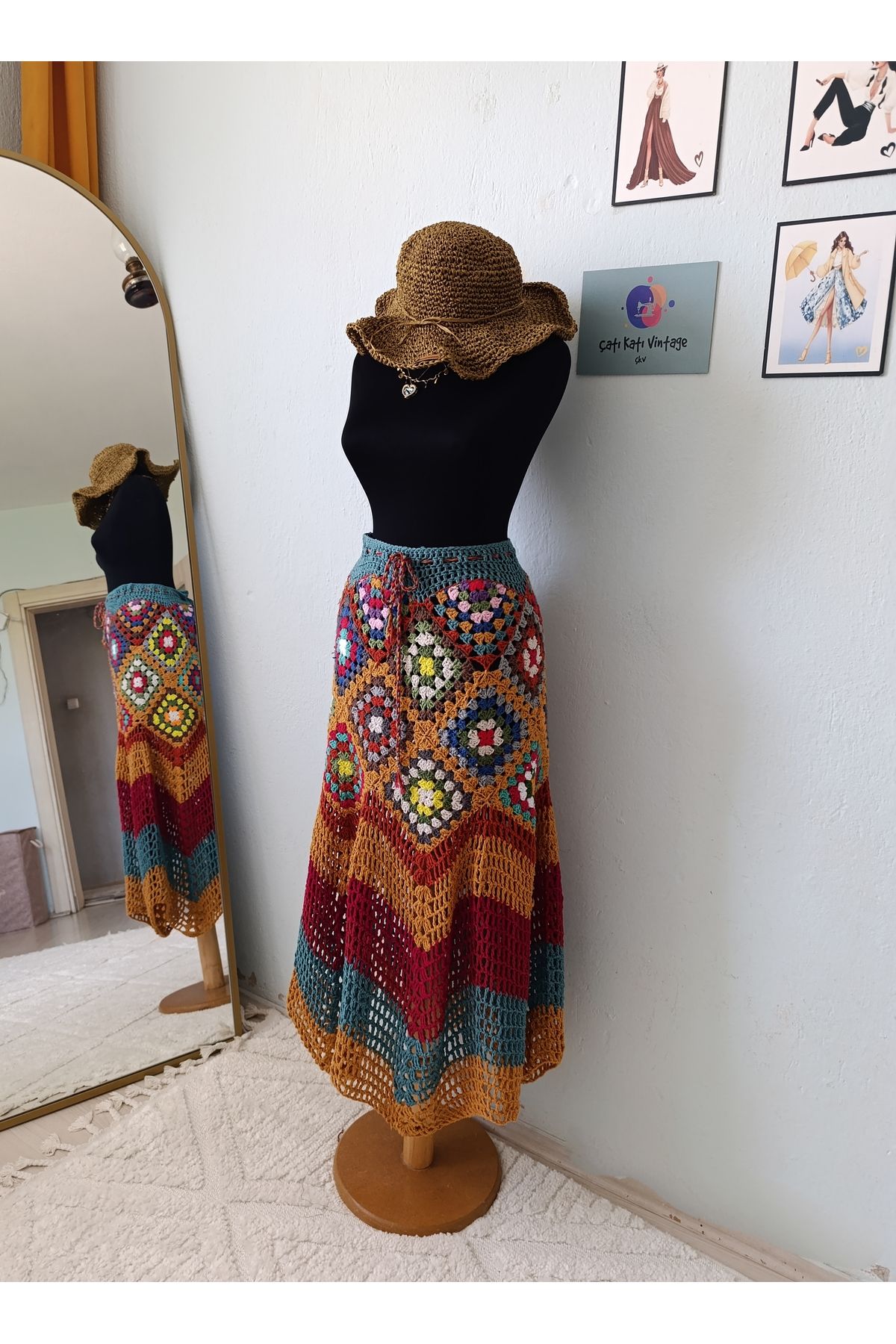 ÇATI KATI Çatı Vintage El Örgüsü "Boho Dreams Koleksiyonu-Yaz Masalı Etek