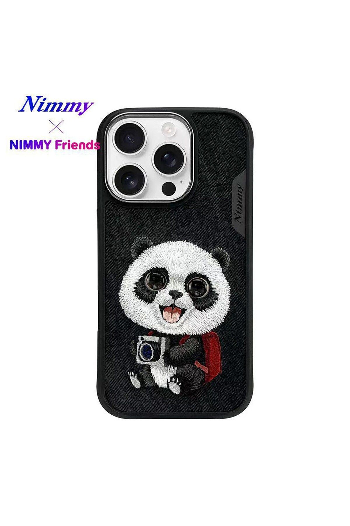 Nimmy iPhone 16 Pro Max Uyumlu 3D Göz Panda Detaylı Gerçek Nakış İşlemeli Kabartmalı New Big Eyes Kılıf