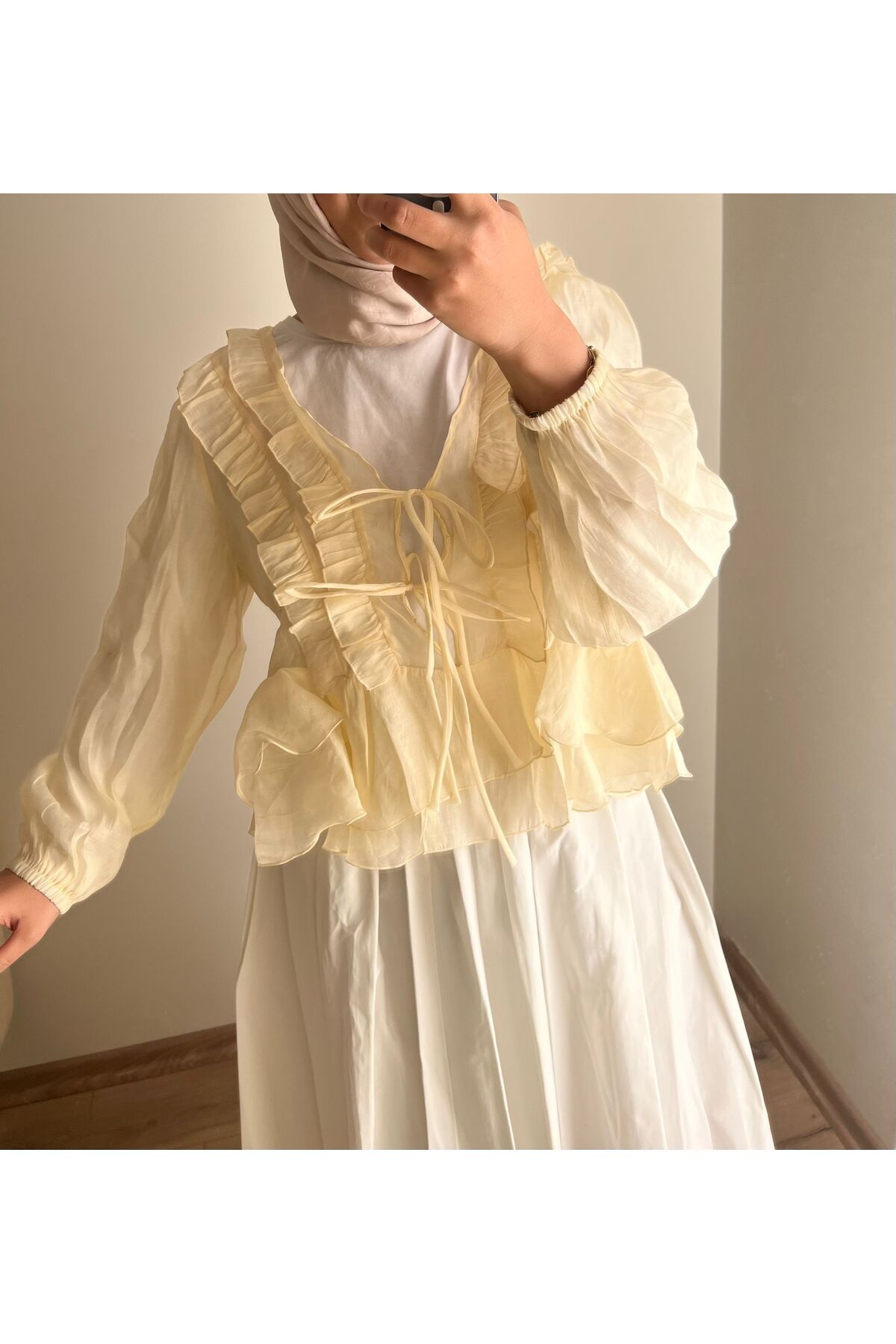 Butik Tül Önden Bağlamalı Prenses Gömlek