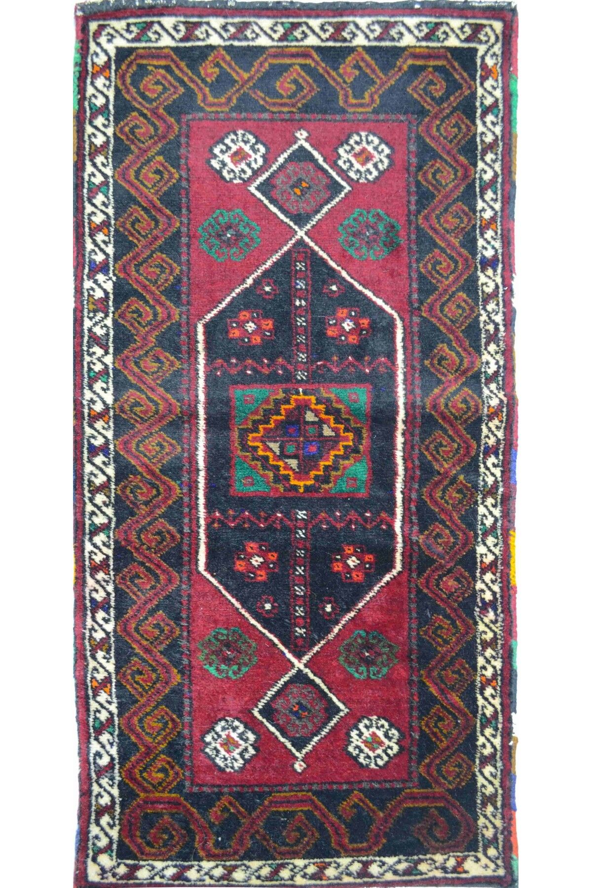 Handmade Vintage Sivas Kangal El Dokuma Bordo ve Siyah Renk Yün Yastık 56x118 cm (0,66 m²)