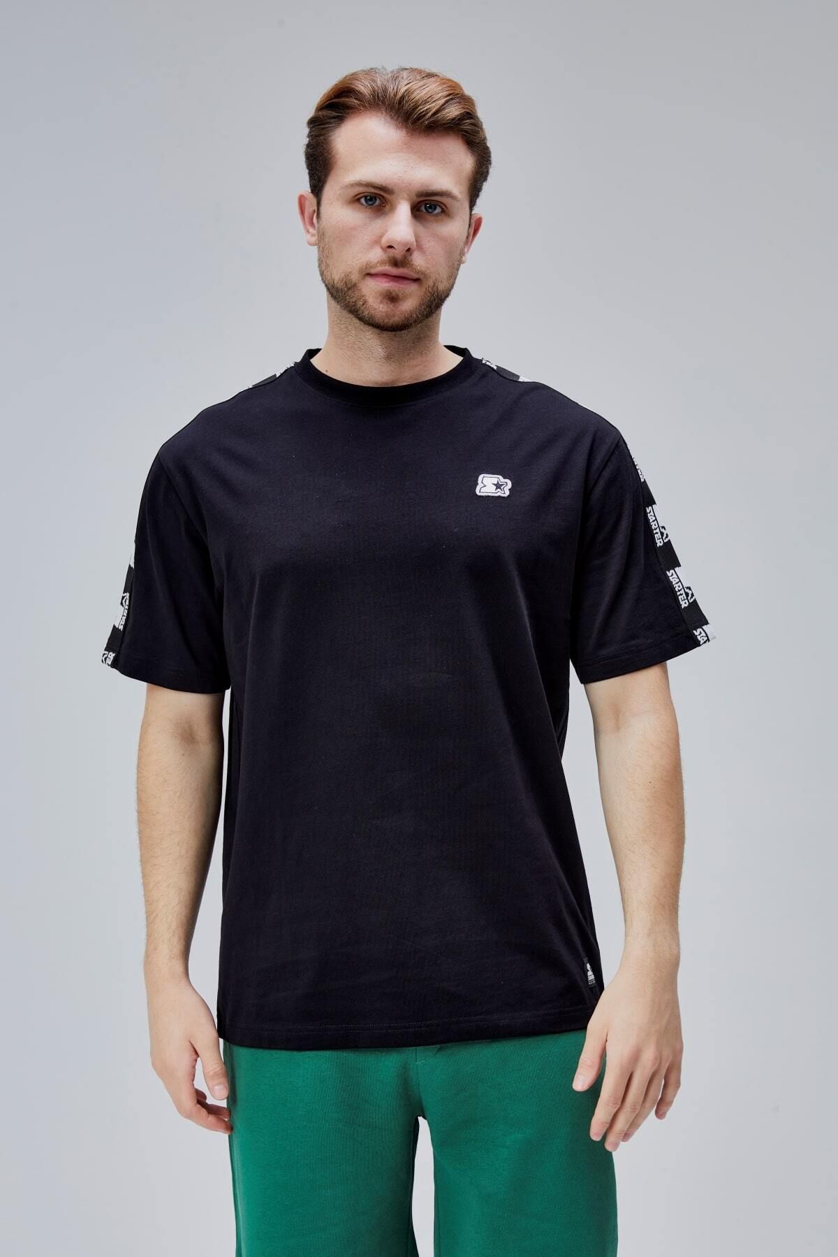Starter EASTWOOD Siyah Bisiklet Yaka Baskılı Oversize Erkek Tshirt