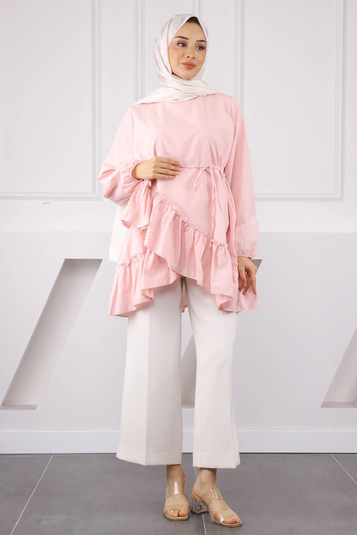Butik Eteği Katlı Fırfırlı Tunik