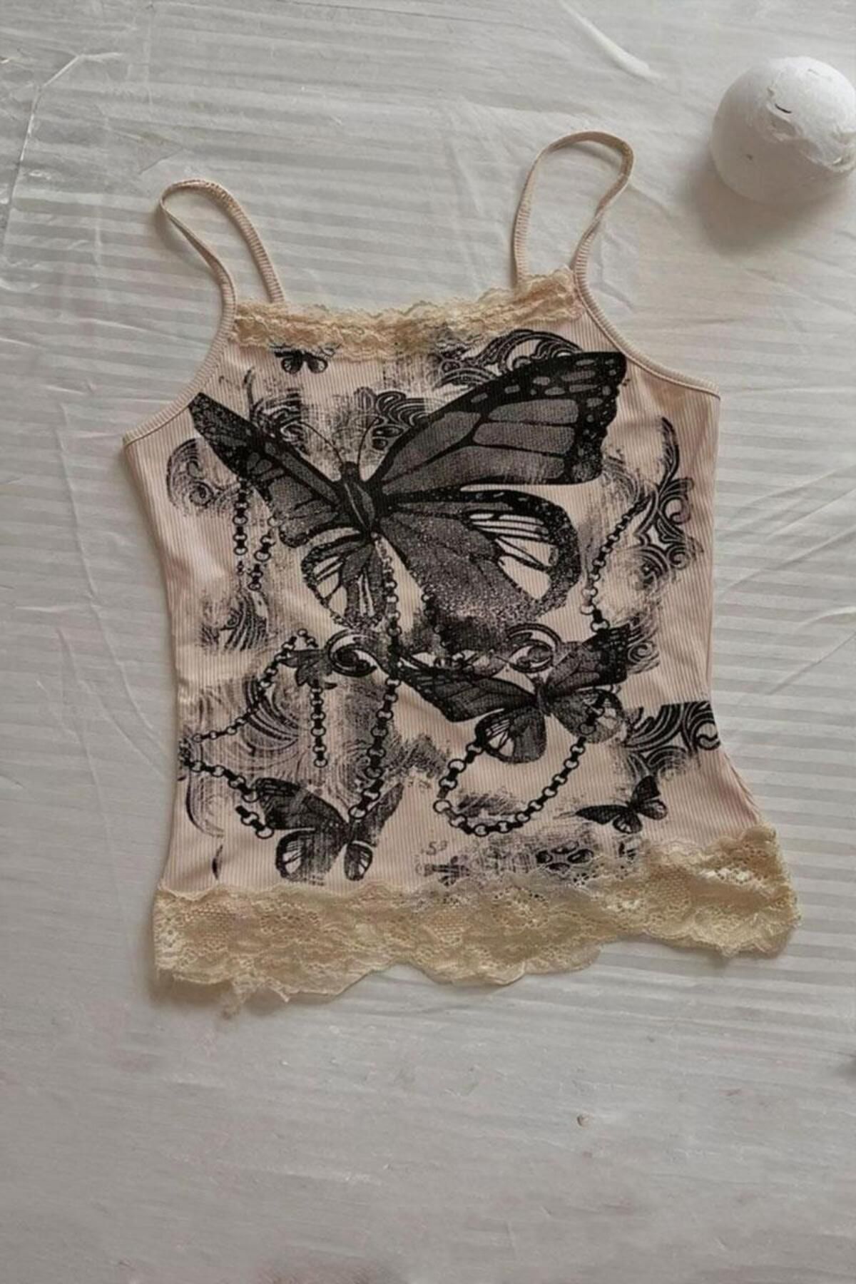 Karakedi Vintage Style Butterfly Chain Dantel Askılı Body