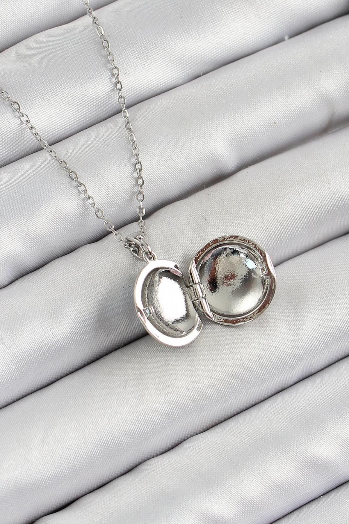 AfraBeauty 925 Ayar Paslanmaz Çelik Zincir Açılabilir Sanatsal Vintage Çiçek Model Gümüş Renk Kadın Kolye