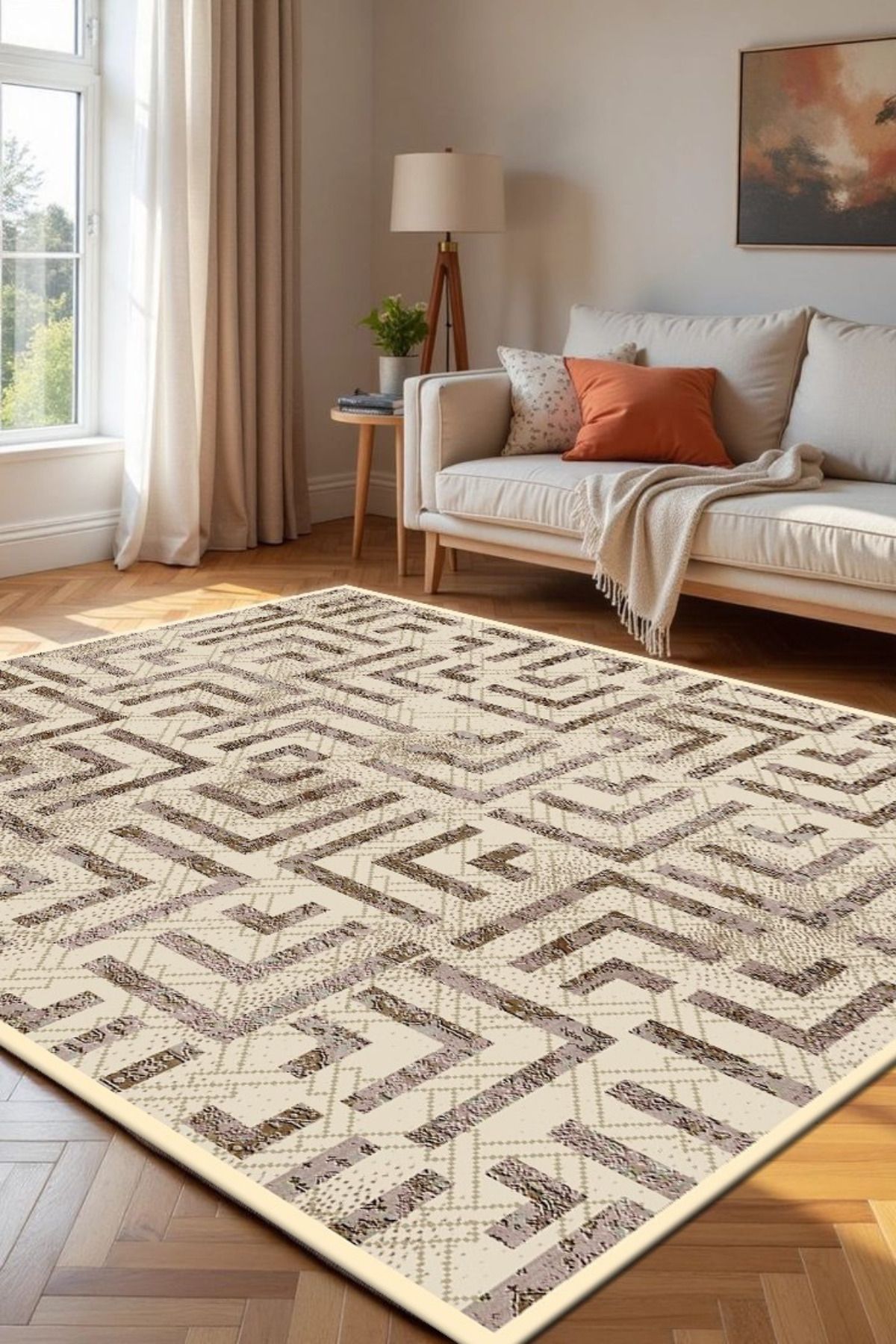 DERAS HOME Dijital Baskı Yıkanabilir Kaymaz Taban Salon Halısı Yolluk