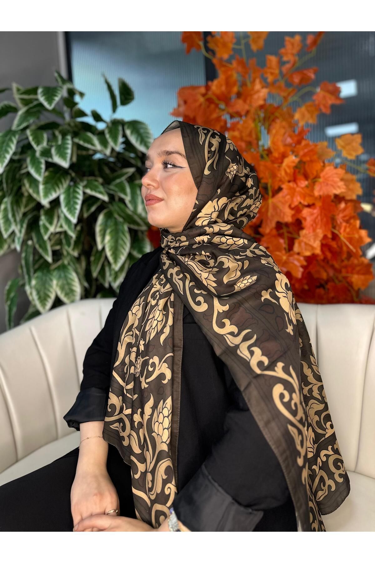 Oxygen Scarfs Lilyum Desen Pamuk İpek Şal-10008
