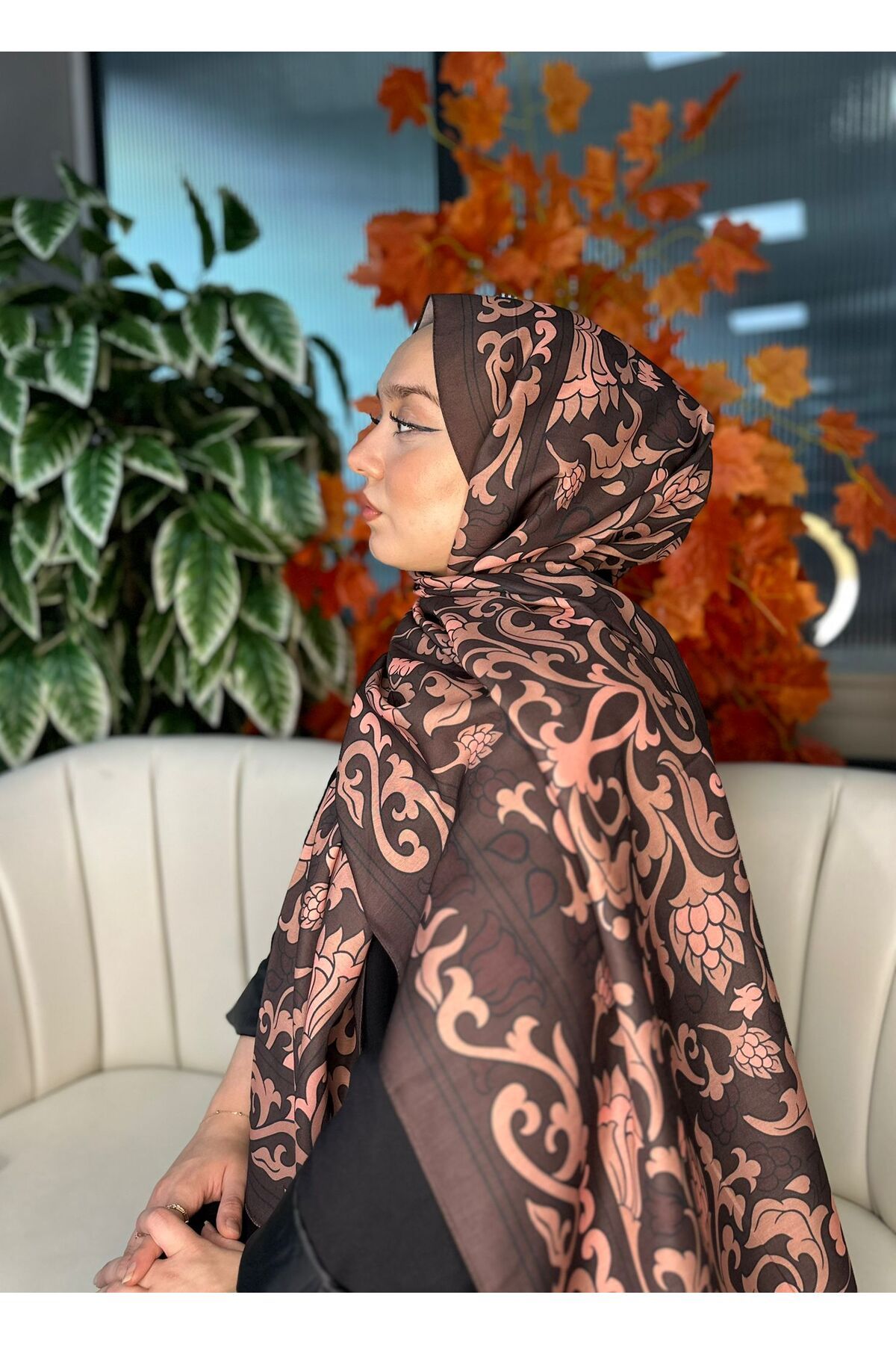 Oxygen Scarfs Lilyum Desen Pamuk İpek Şal-10008