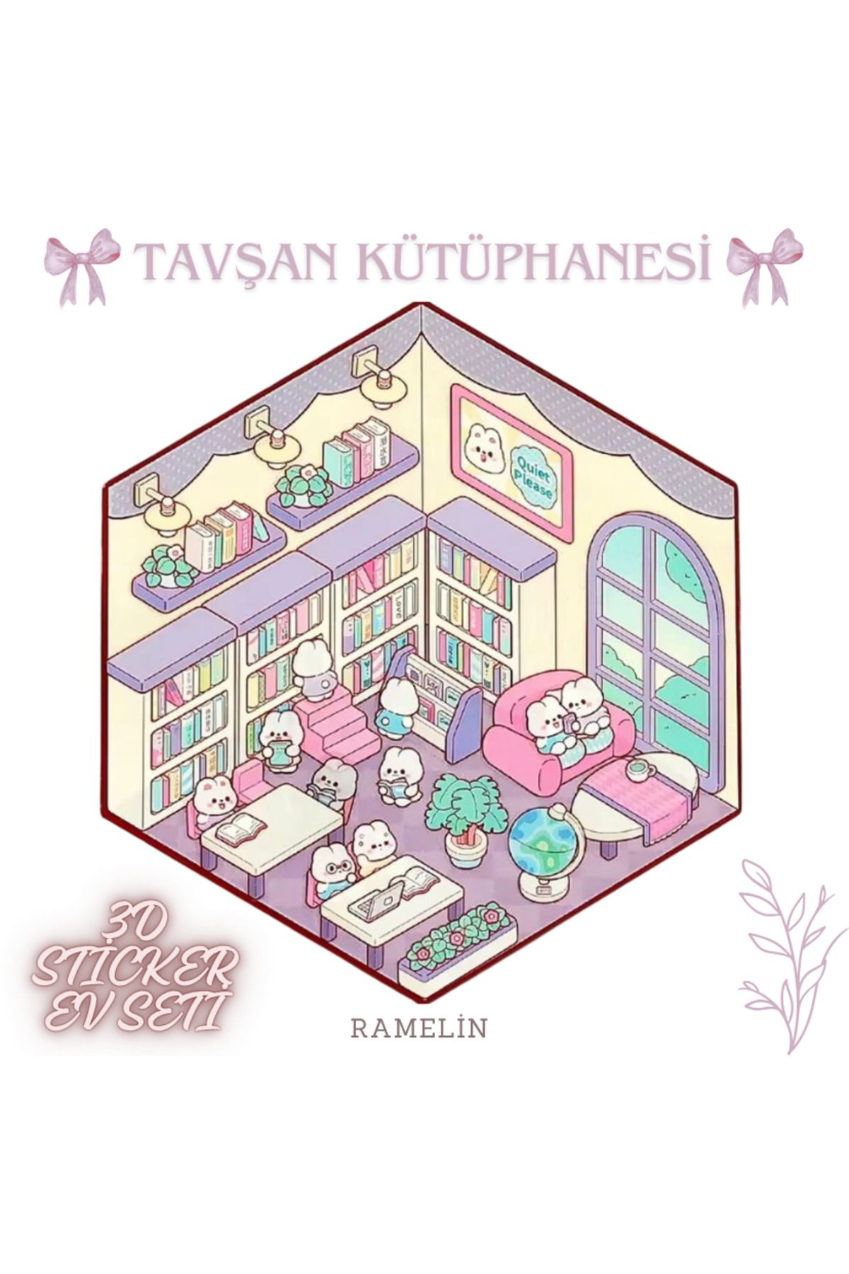 ramelin TAVŞAN KÜTÜPHANESİ - 3D Sticker Ev Seti