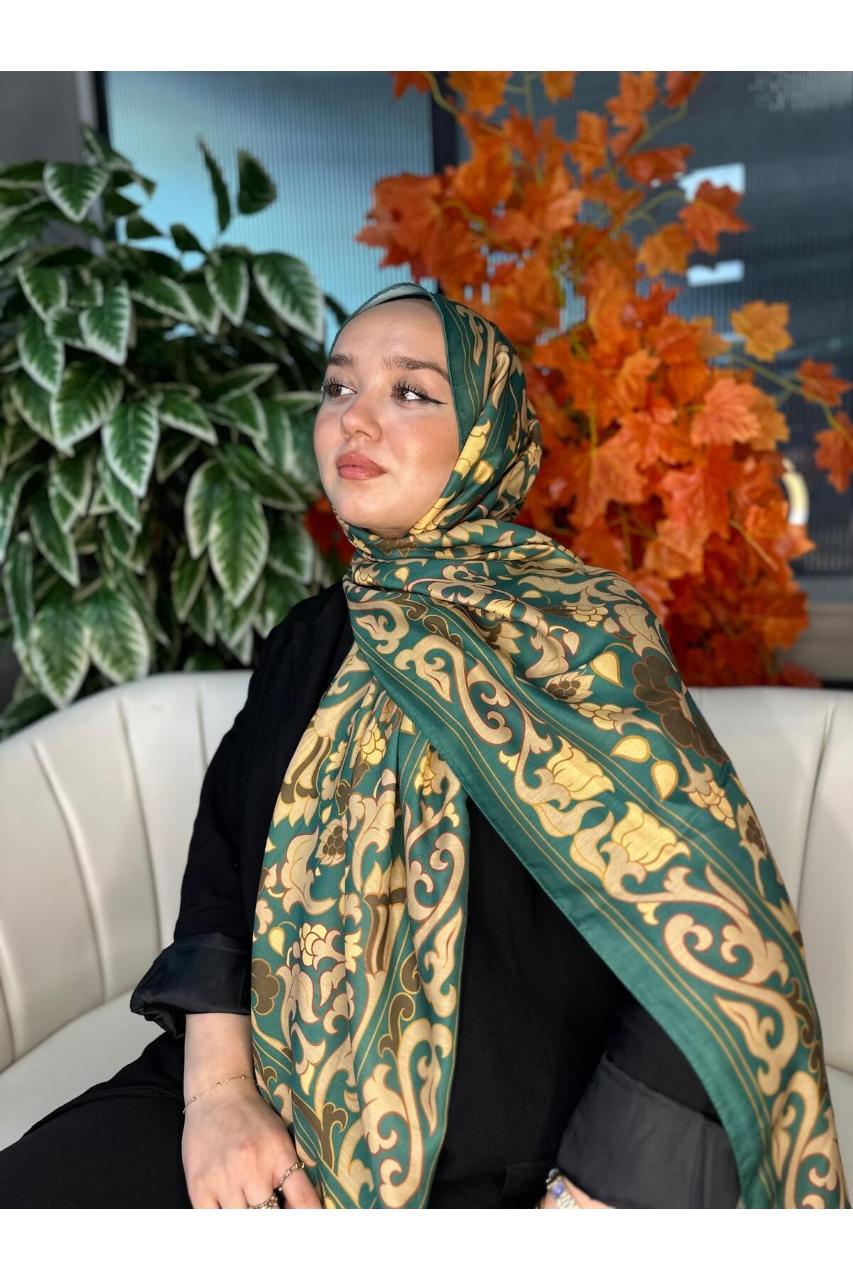 Oxygen Scarfs Lilyum Desen Pamuk İpek Şal-10008