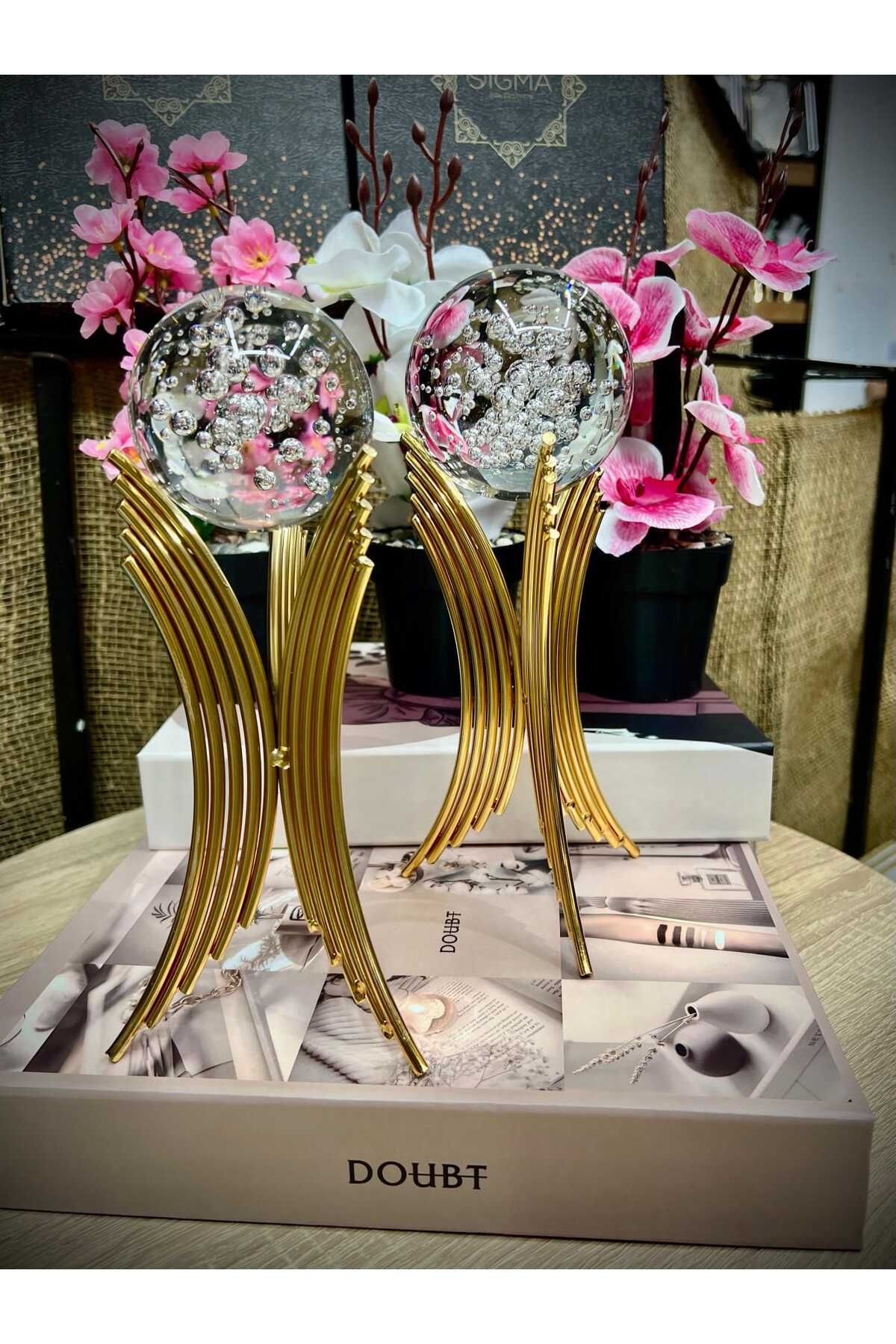 EMFAHOME 2'li Dekoratif Kelebek Gold Ayaklı Küre 22x8