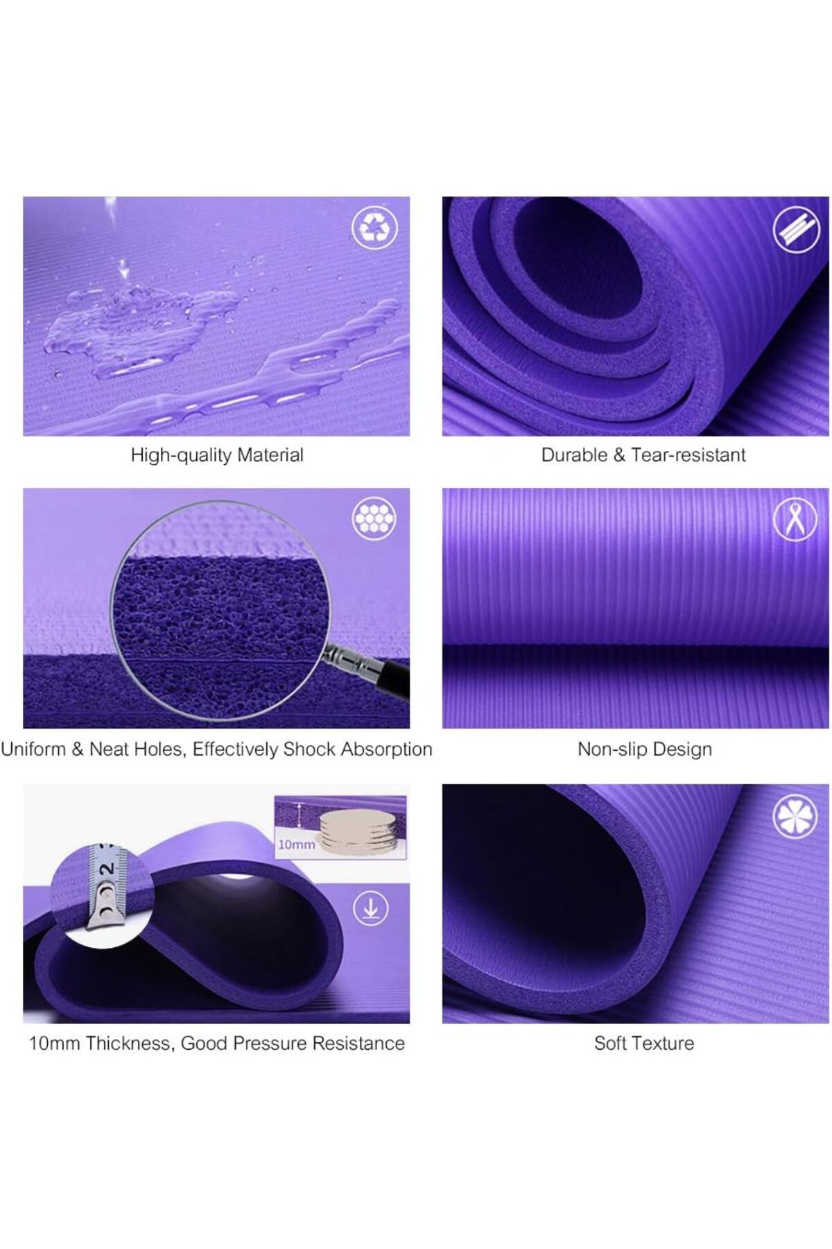 سجادة تمارين اليوغا عالية الكثافة بسمك 10 ملي مع فوم مريح للتمارين الرياضية واليوجا