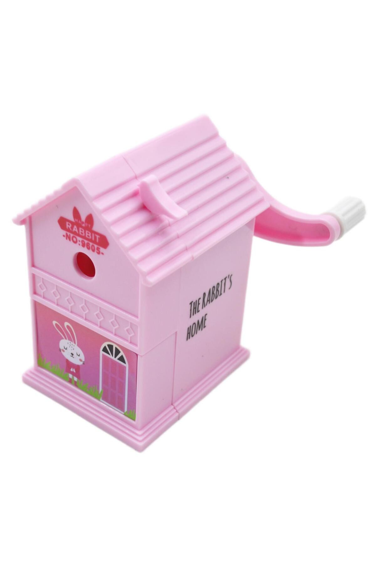 Bafix Dream Cabin Ev Şekilli Masaüstü Kollu Kalemtıraş Pembe Tavşan 9605