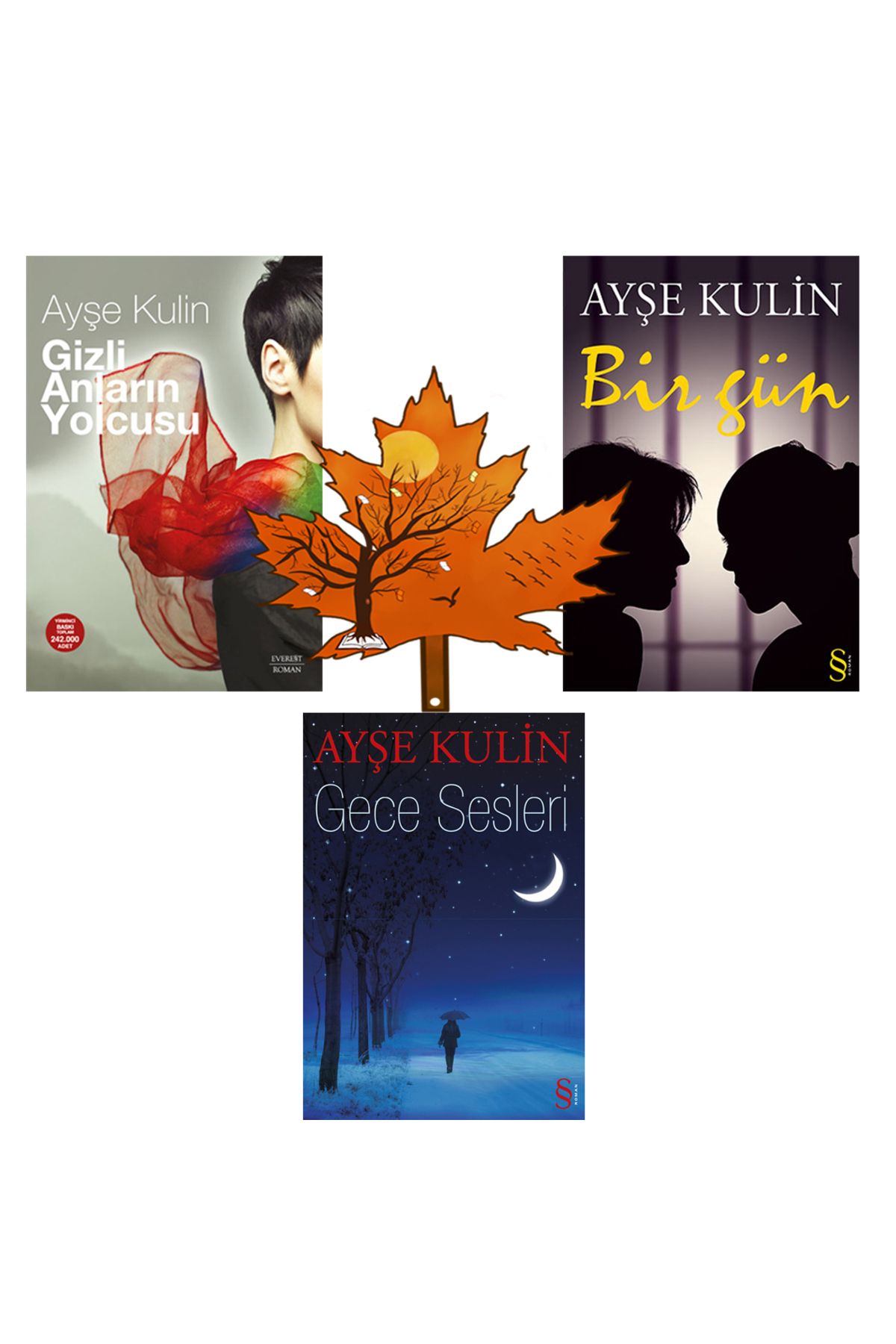 Everest Yayınları ayşe kulin - gizli anların yolcusu - bir gün - gece sesleri - 3 kitap ve kitap ayracı