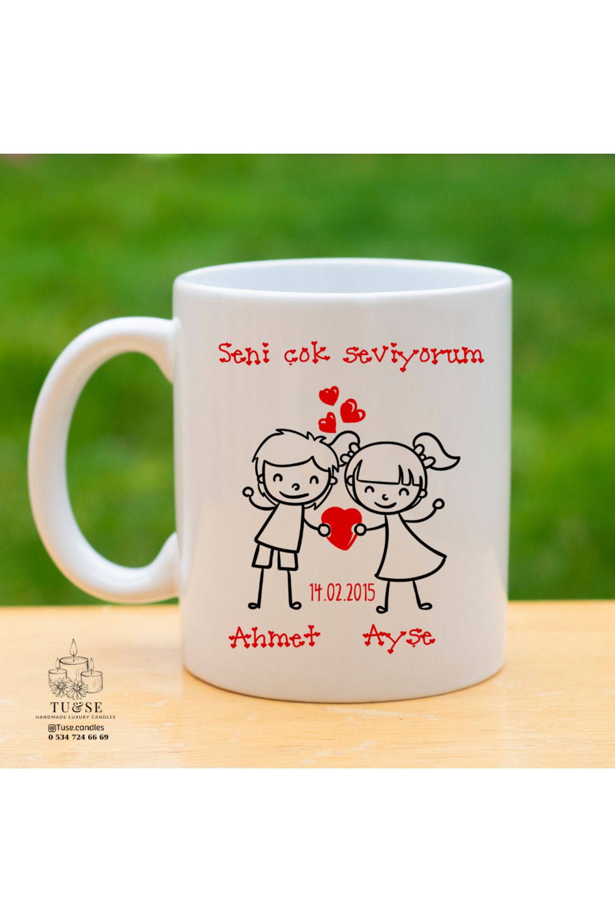 Tu&Se Candles ❤️ Seni Çok Seviyorum Yazılı Kupa – Aşka Özel Tasarım