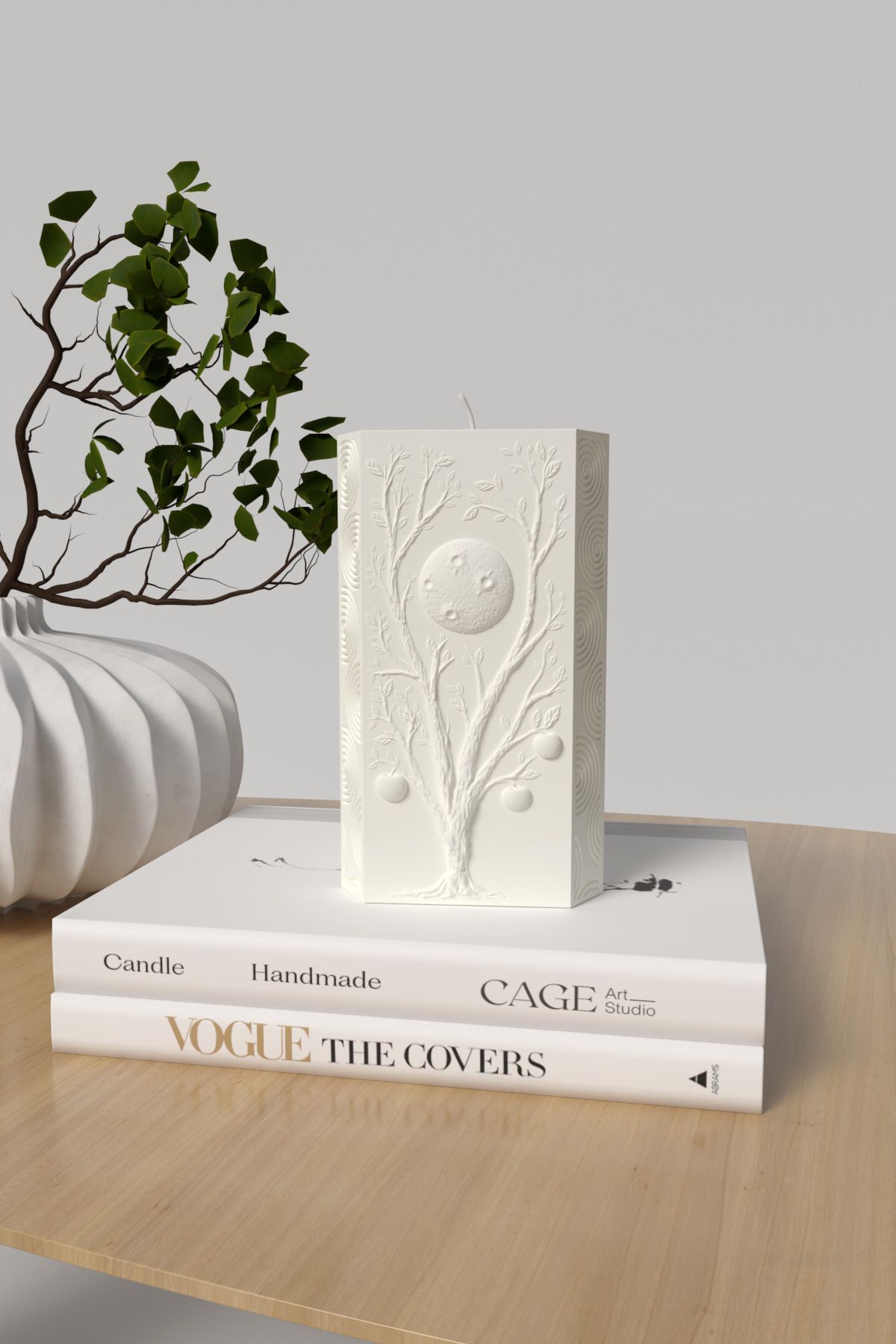 Home Dekoratif Sütün Ayın Yüzleri Kokulu Mum - Faces of Moon Mum Soya wax Candle 1 Adet Beyaz