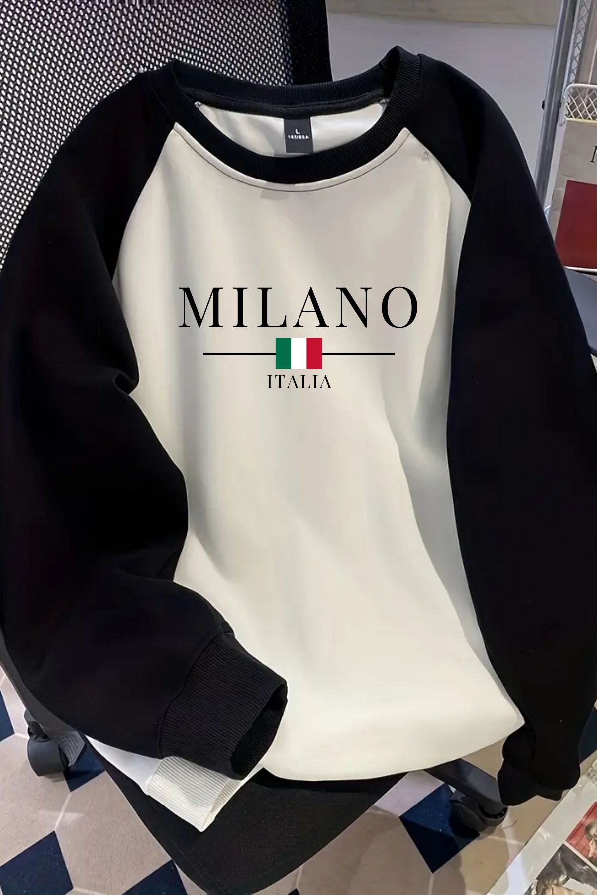 GBRO Unisex Milano Baskılı Raglan Kol Oversize Sweatshirt