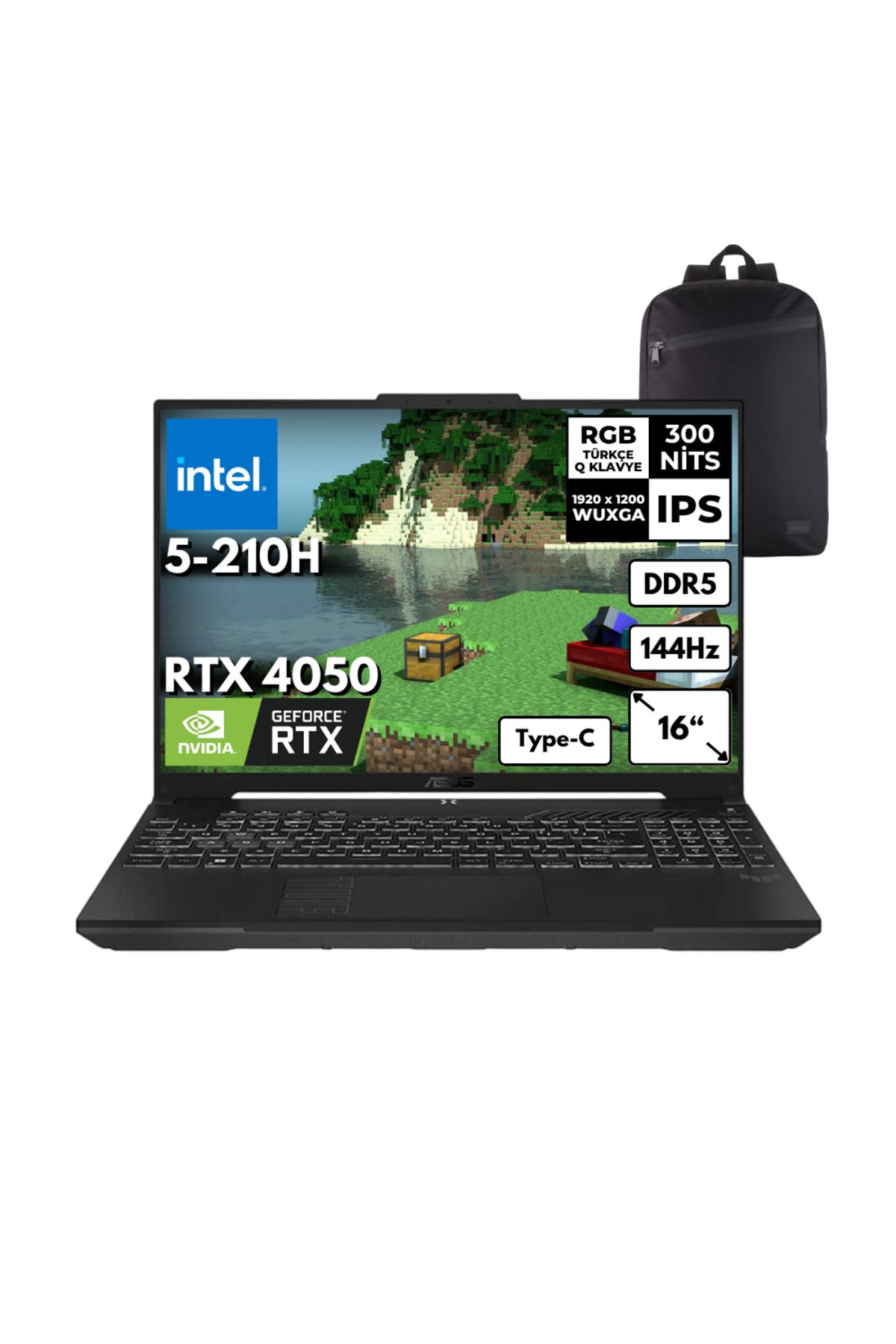 ASUS TUF F16 Intel 5-210H 32GB 4TBSSD RTX4050 16" 144Hz Win10 Pro +Sırt Çantası FX607VU-RL146HMF80