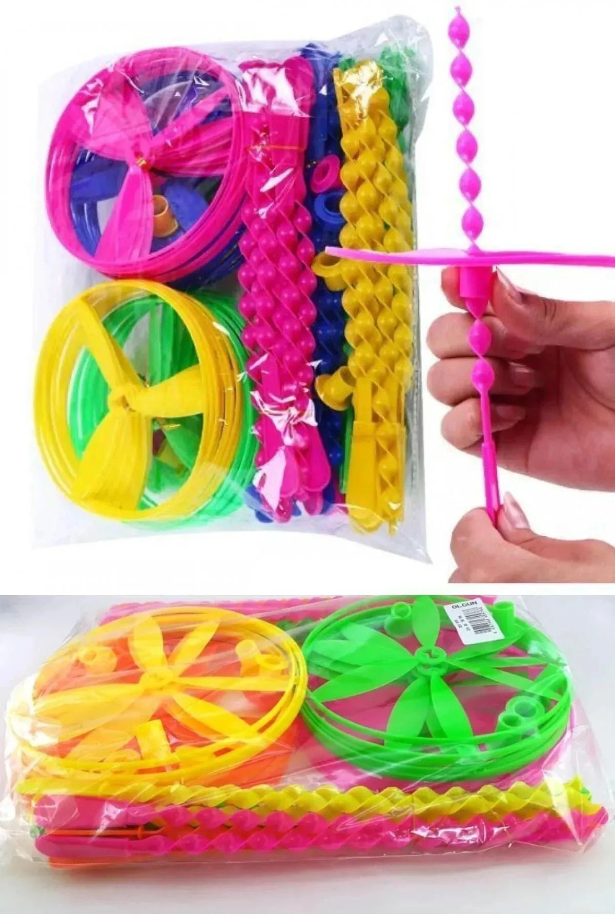 miranino 12 Adet Küçük Boy Nostaljik Oyuncak Uçan Daire - Ufo Pervane - Fırıldak Florasan Renkli