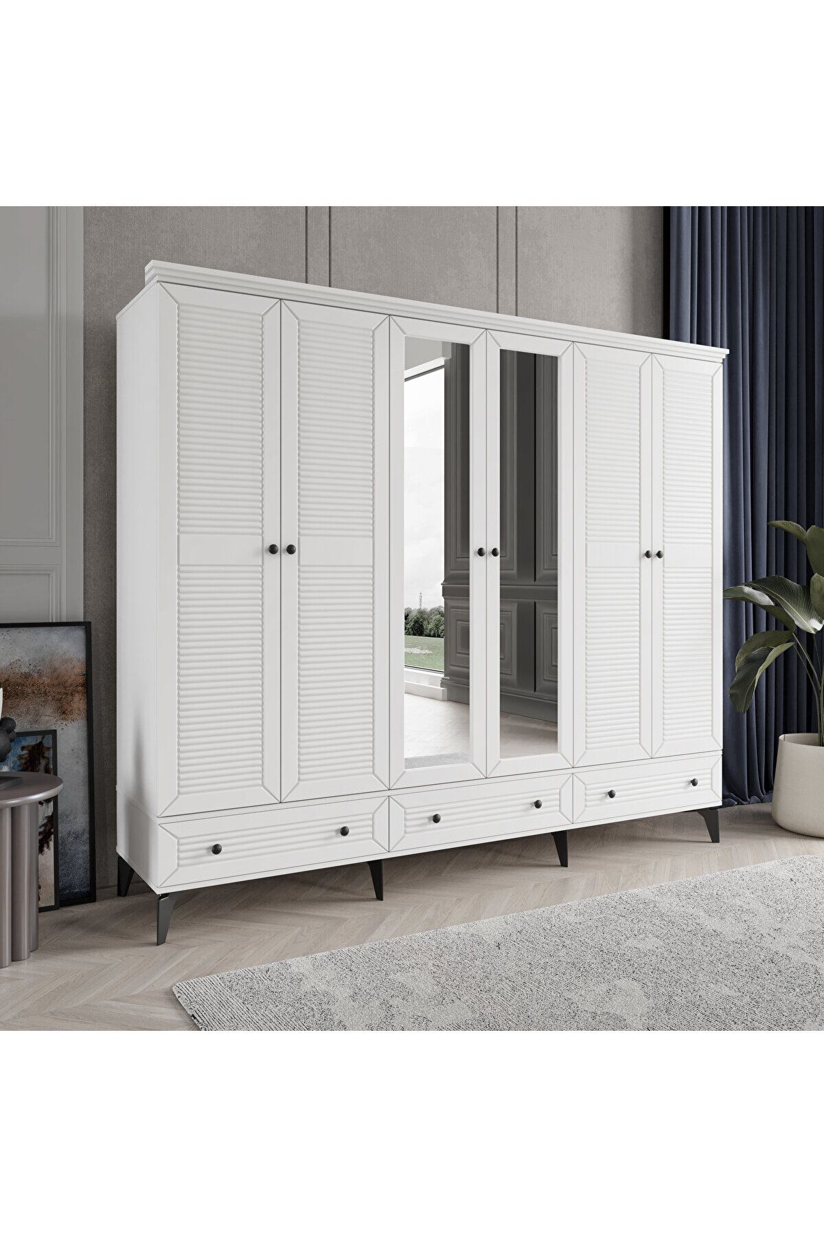 DRNHOME LİNE 6 KAPAKLI BEYAZ GARDIROP TAMAMI MDF