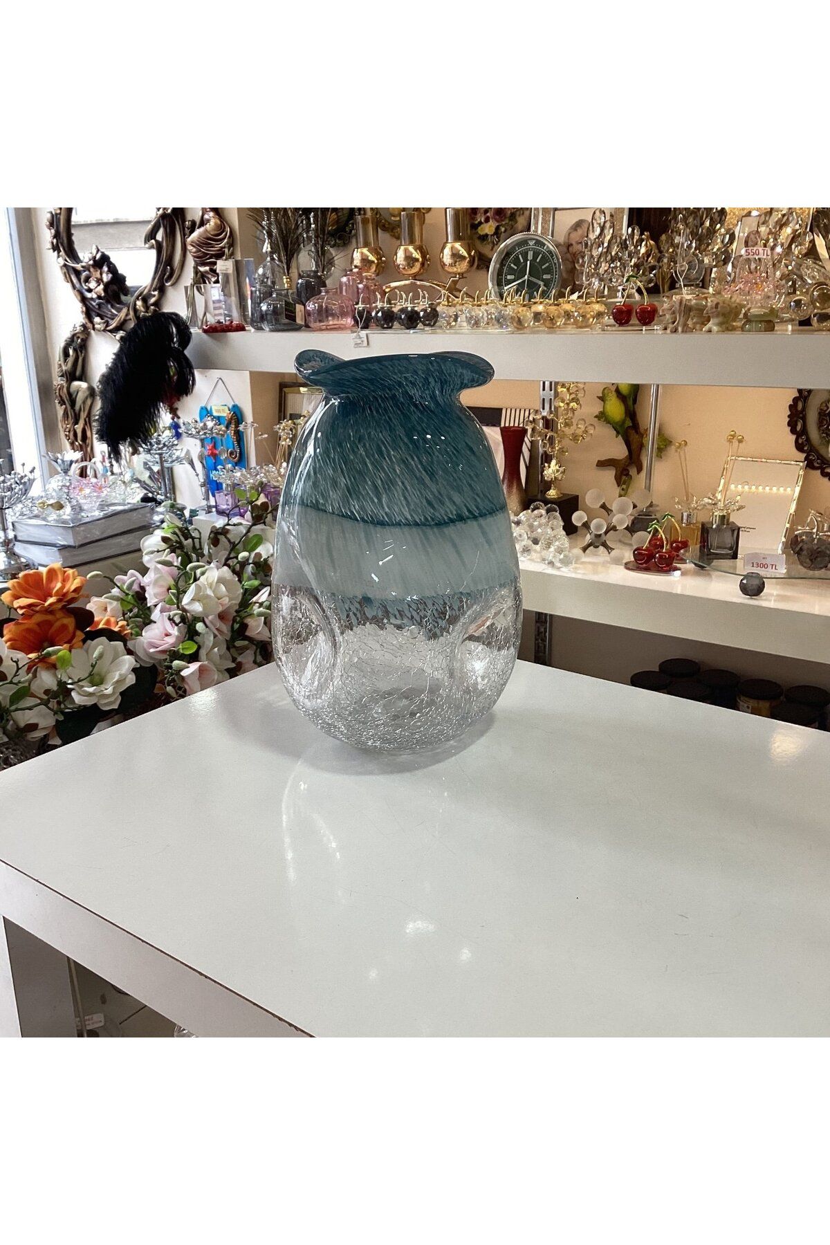 Gold home design Dekoratif Vazo Mavi Renk 30 cm