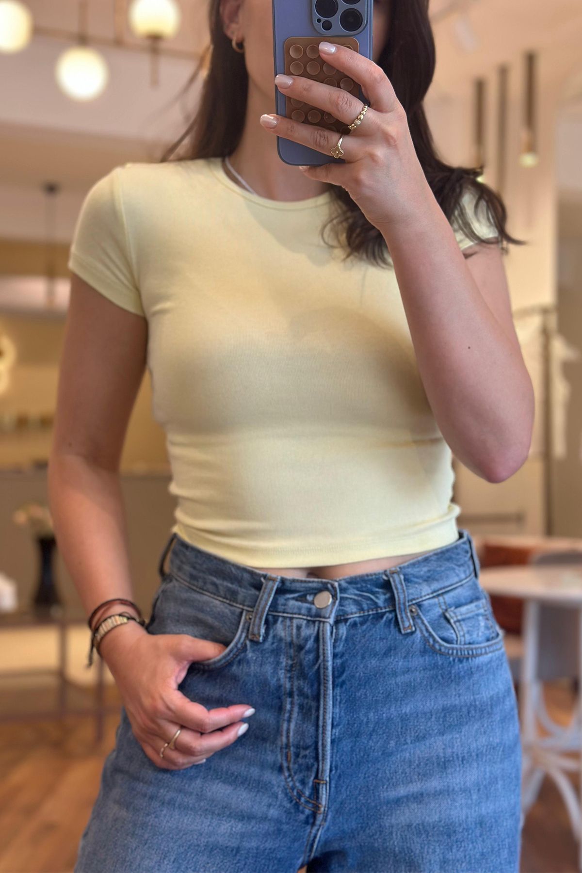Unique Boutique Sarı Yarım Kollu Pamuklu Body