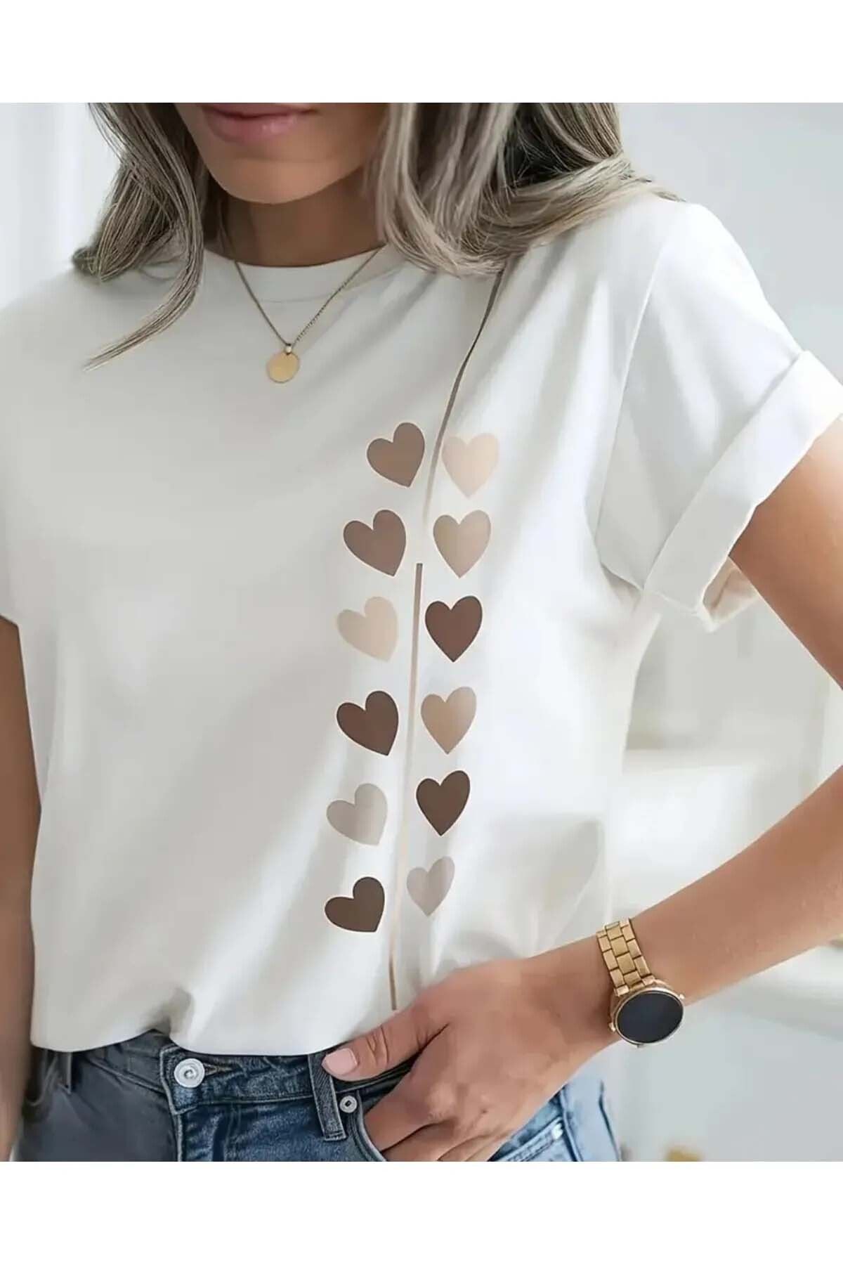 Trend Sizde Unisex Kalp Yolu Özel Tasarım Ön Baskılı Tasarım Tshirt