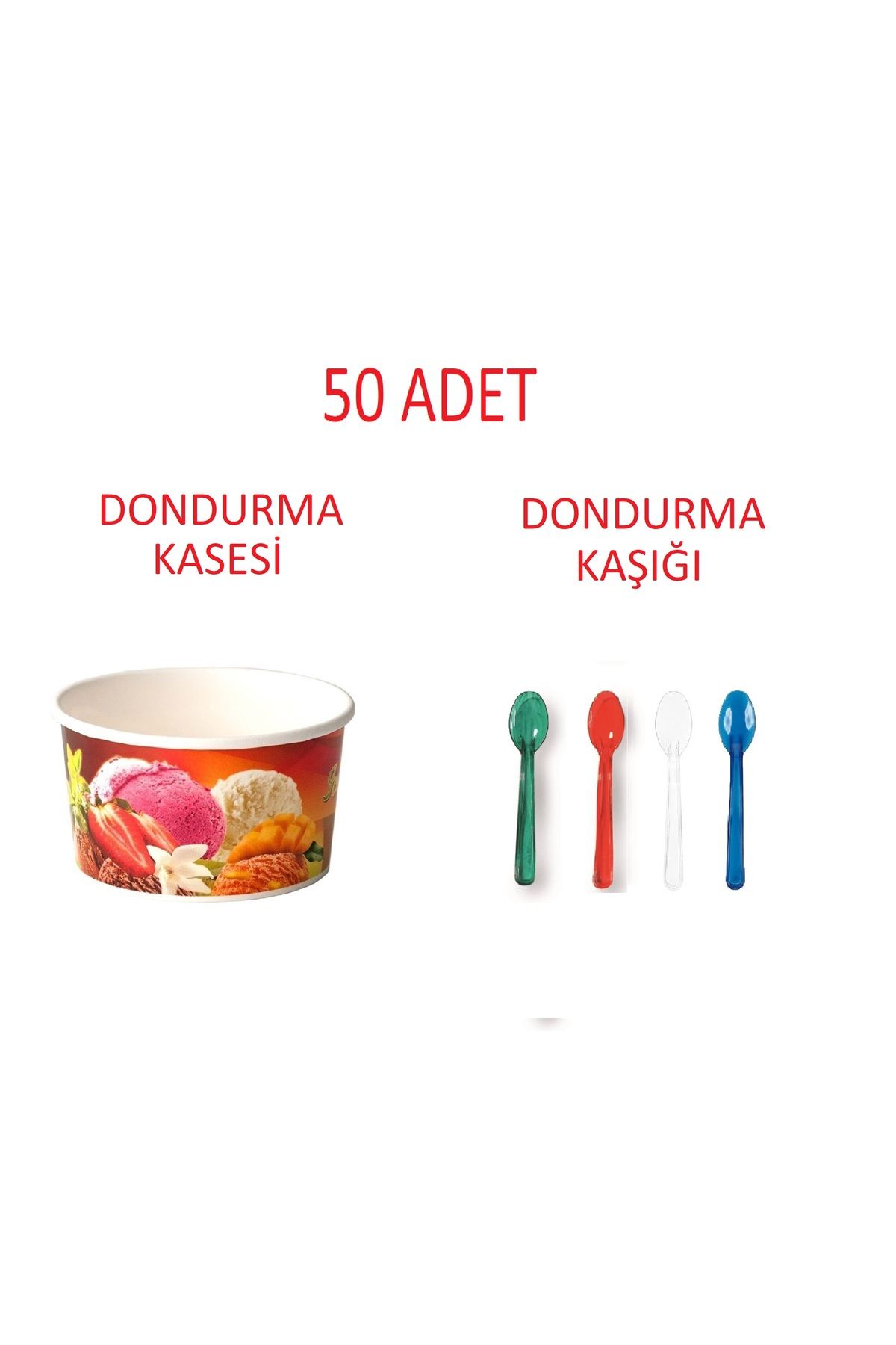 KENT Dondurma Kasesi ve Kaşığı Seti 50'li