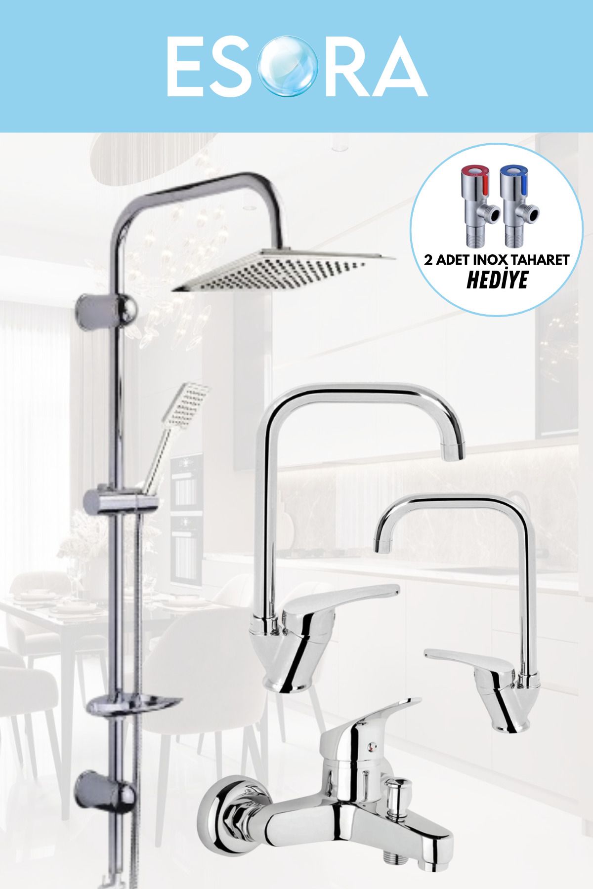 ESORA Dubai Robot Duş Sistemi, Köşe Lavabo & Mutfak ve Banyo Bataryası 4'lü Set (2 Adet Taharet Hediyeli)