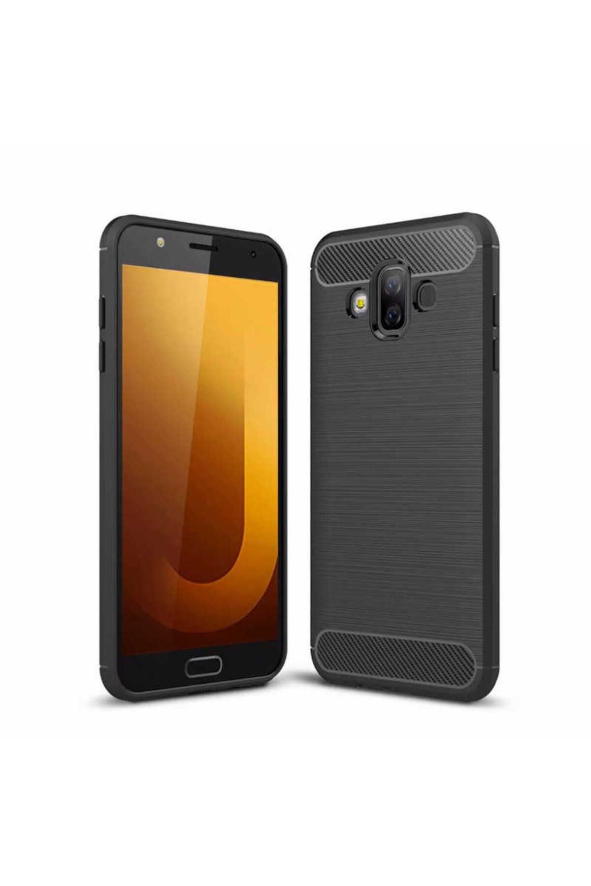 Ehr. Samsung Galaxy J7 Duo ile Uyumlu Kamera Korumalı Darbe Önleyici Carbon Brushed Silikon Kılıf