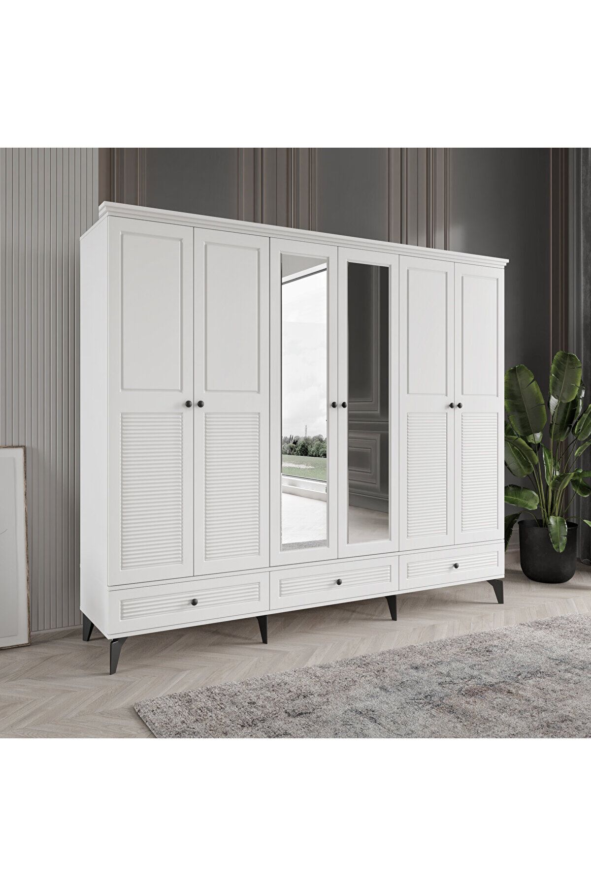 DRNHOME İNCİ 6 KAPAKLI BEYAZ GARDIROP TAMAMI MDF
