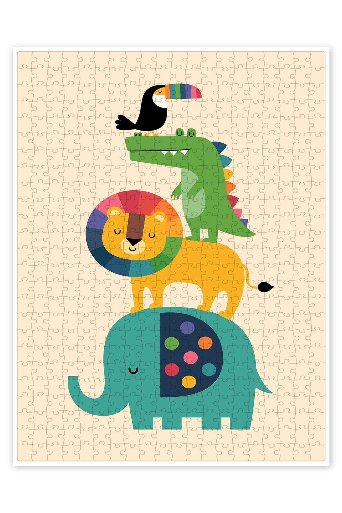 Jeronkarji Gökkuşağı Safari 500 Parça Puzzle Yapboz Çocuklar için Neşeli Hayvan Temalı