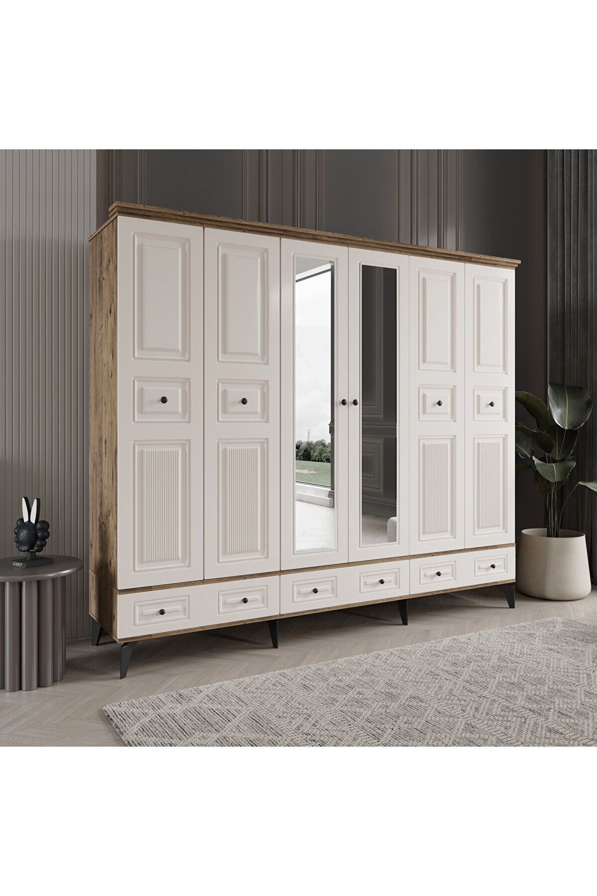 DRNHOME NİL 6 KAPAKLI AYTAŞI GARDIROP TAMAMI MDF