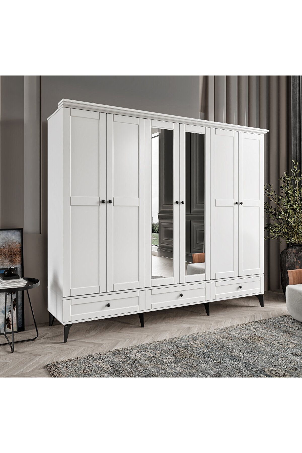 DRNHOME DALİ 6 KAPAKLI BEYAZ GARDIROP TAMAMI MDF