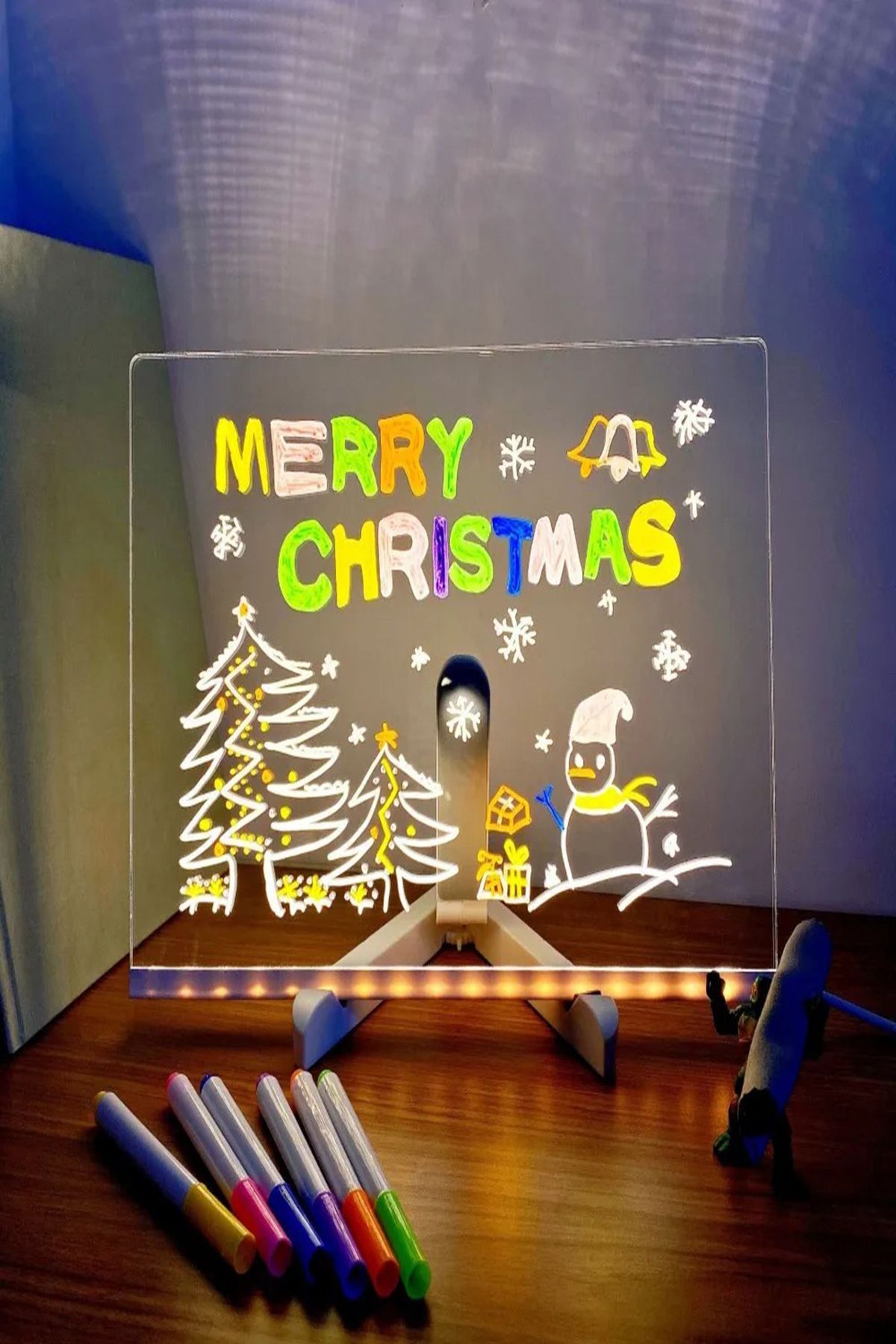 Tor Store LED Işıklı Fosforlu Kalemli Kare Yazı Panosu Parti Özel Gün Süsleme Ledwrite Yazı Tahtası (20x20)
