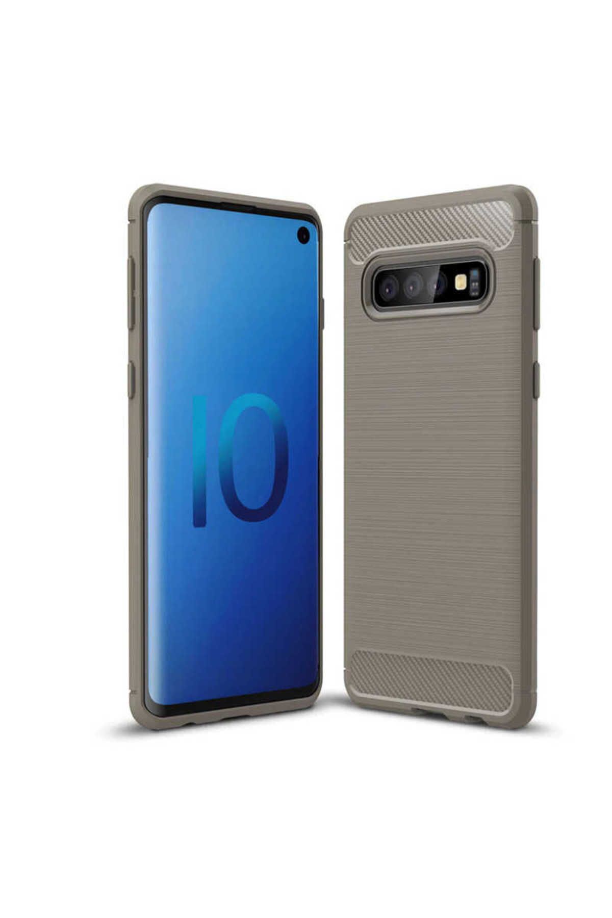 Ehr. Samsung Galaxy S10 ile Uyumlu Kamera Korumalı Darbe Önleyici Carbon Brushed Silikon Kılıf