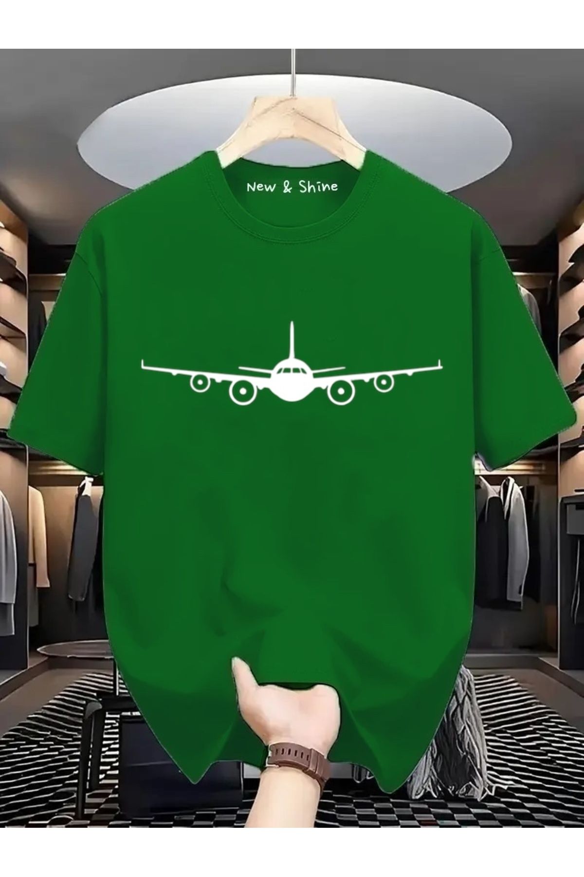 New Shine Uçak Baskılı Oversize T-Shirt