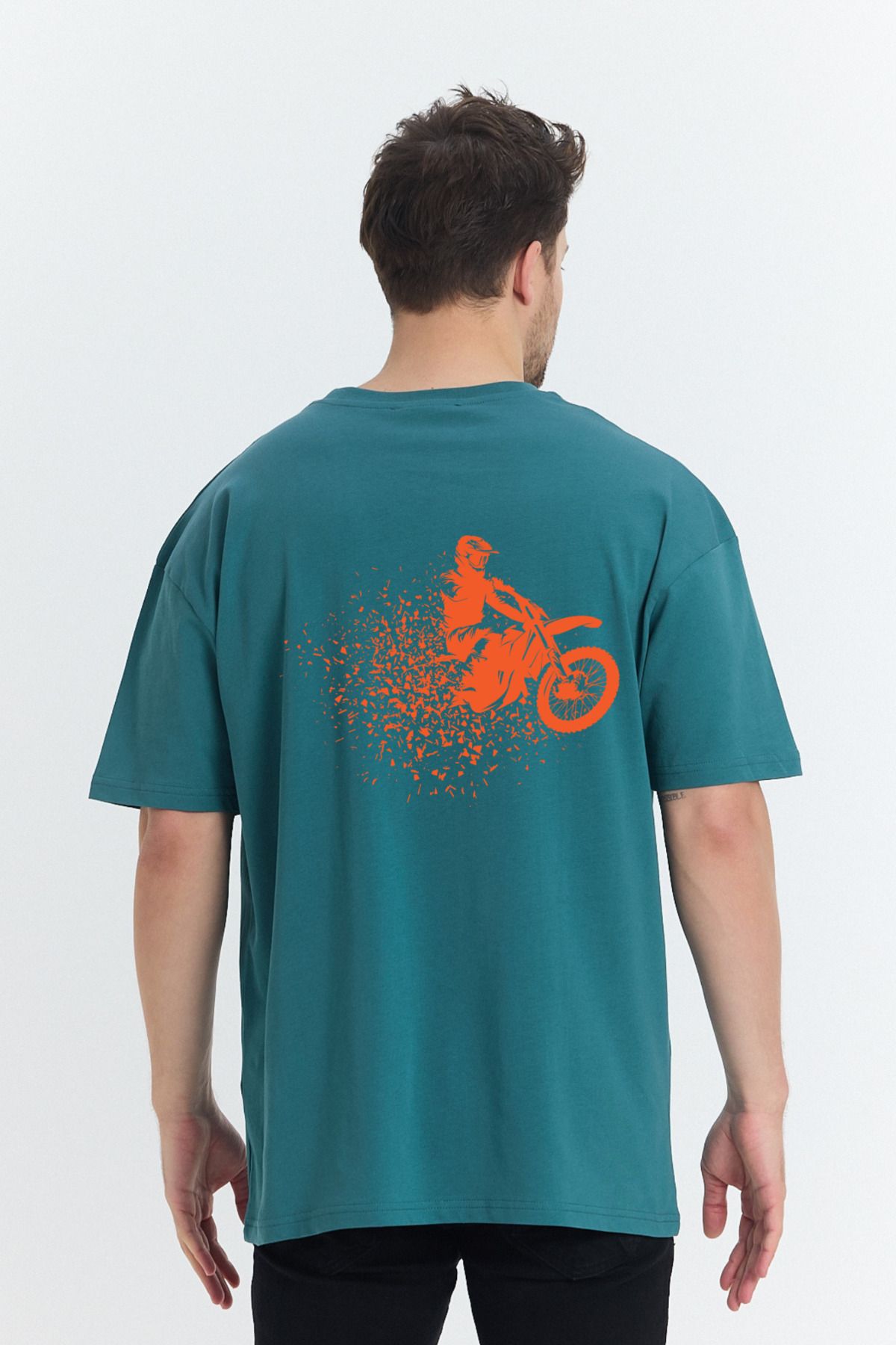 Windy Island Erkek Bisiklet Yaka Motor Sırt Baskılı Oversize T-shirt