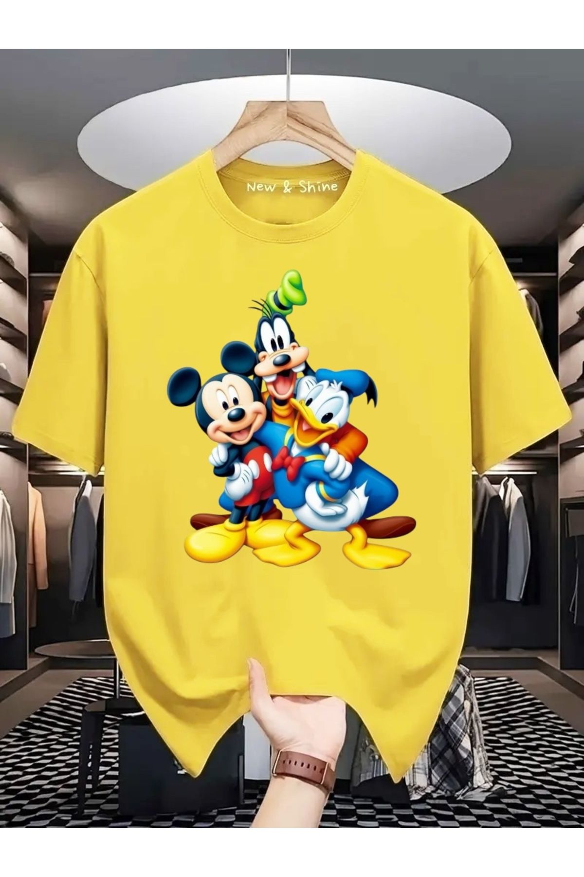 New Shine Mickey Mouse Donald Duck Goofy Baskılı Oversize T-Shirt