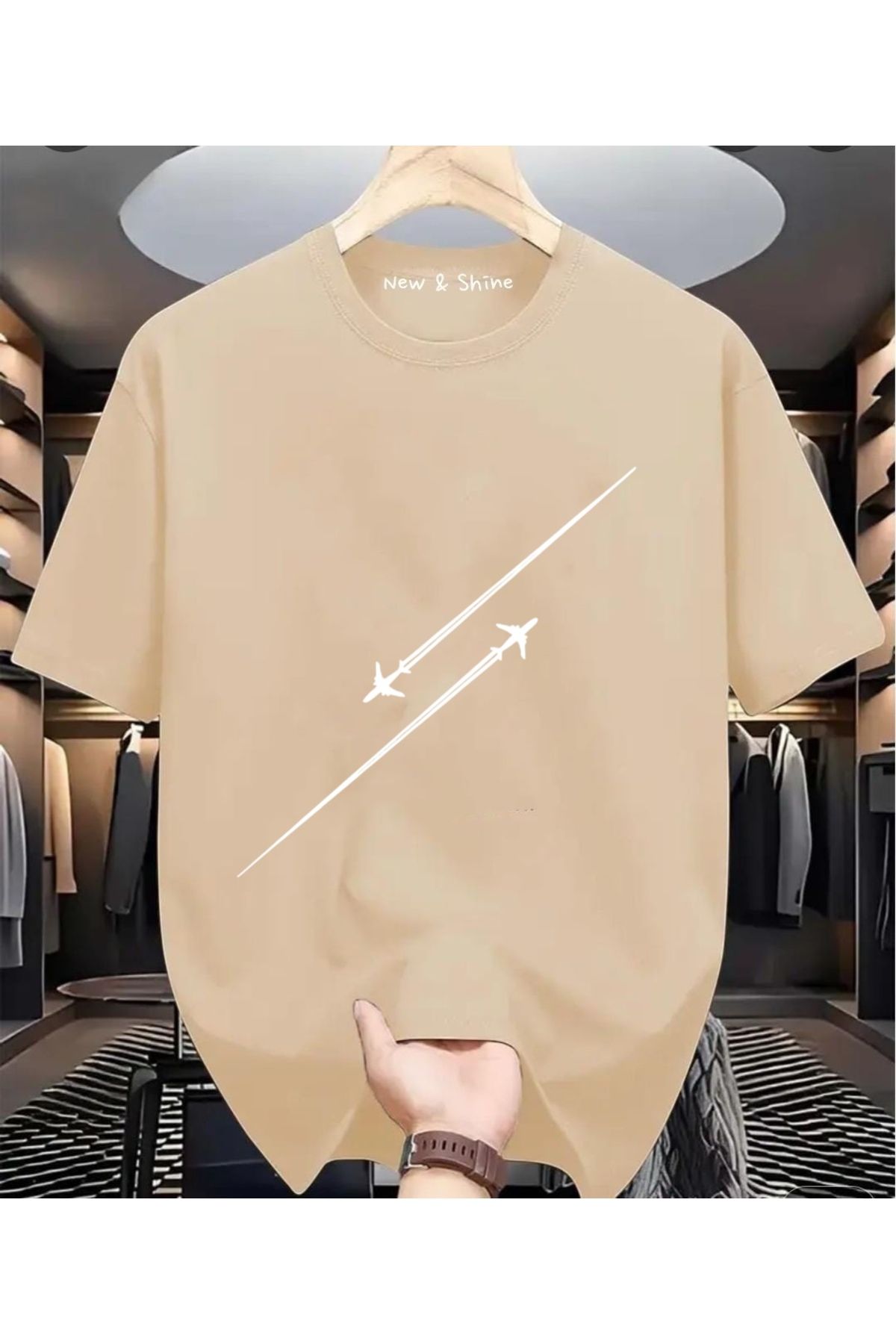New Shine Uçak Baskılı Oversize T-Shirt