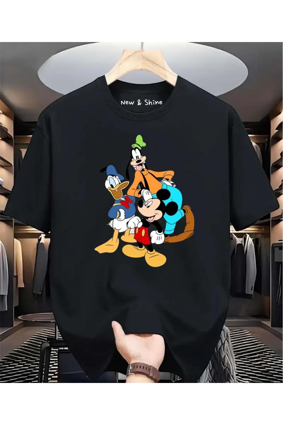 New Shine Mickey Mouse Donald Duck Goofy Baskılı Oversize T-Shirt